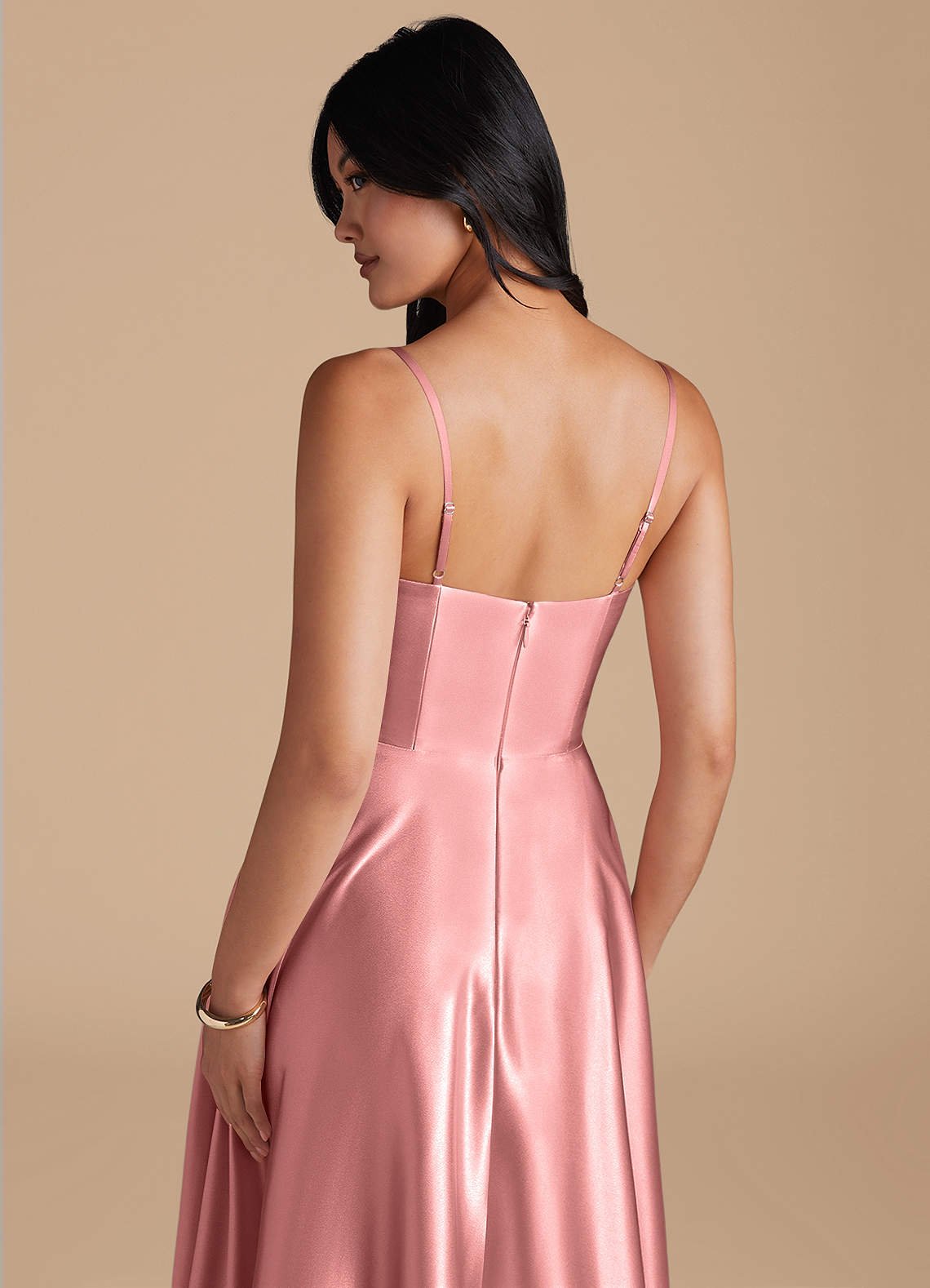 Elle A-Line Cowl-Neck Metallic Satin Bridesmaid Dress in Rosette