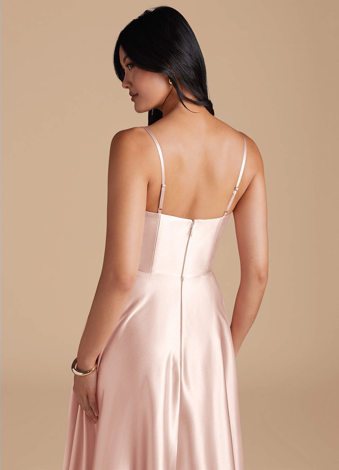 Elle A-Line Cowl-Neck Metallic Satin Bridesmaid Dress in Blushing Pink
