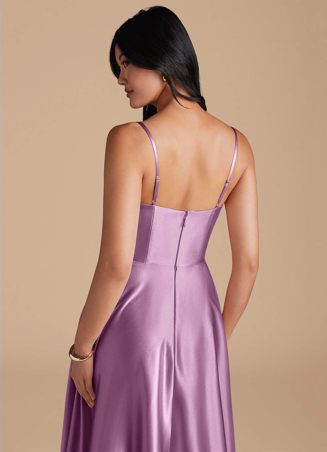 Elle A-Line Cowl-Neck Metallic Satin Bridesmaid Dress in Wisteria