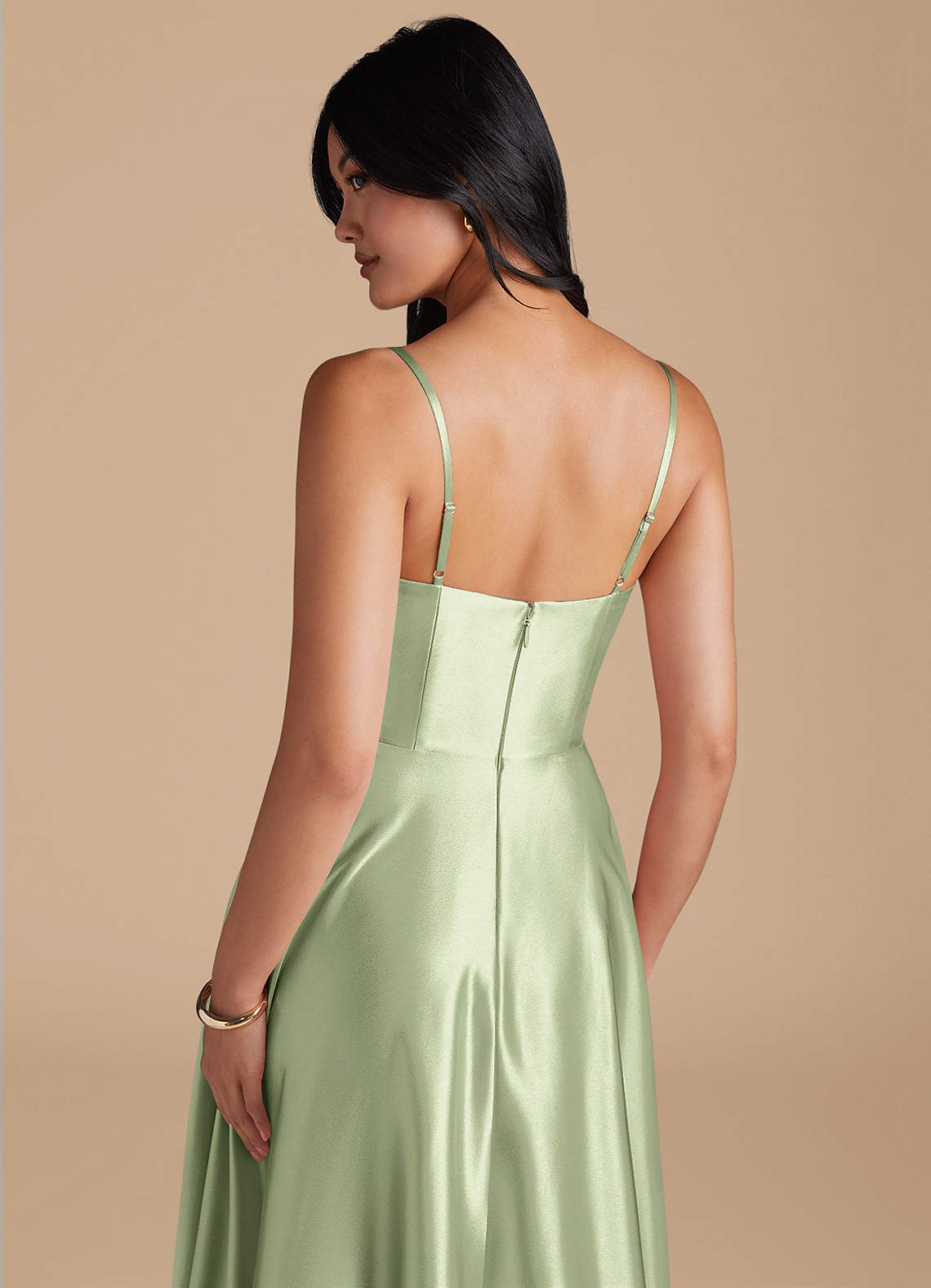 Elle A-Line Cowl-Neck Metallic Satin Bridesmaid Dress in Dusty Sage