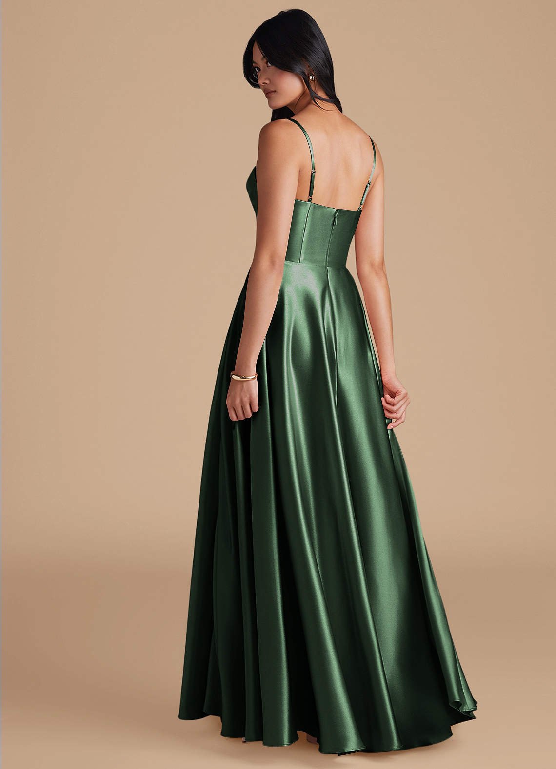 Elle A-Line Cowl-Neck Metallic Satin Bridesmaid Dress in Eucalyptus
