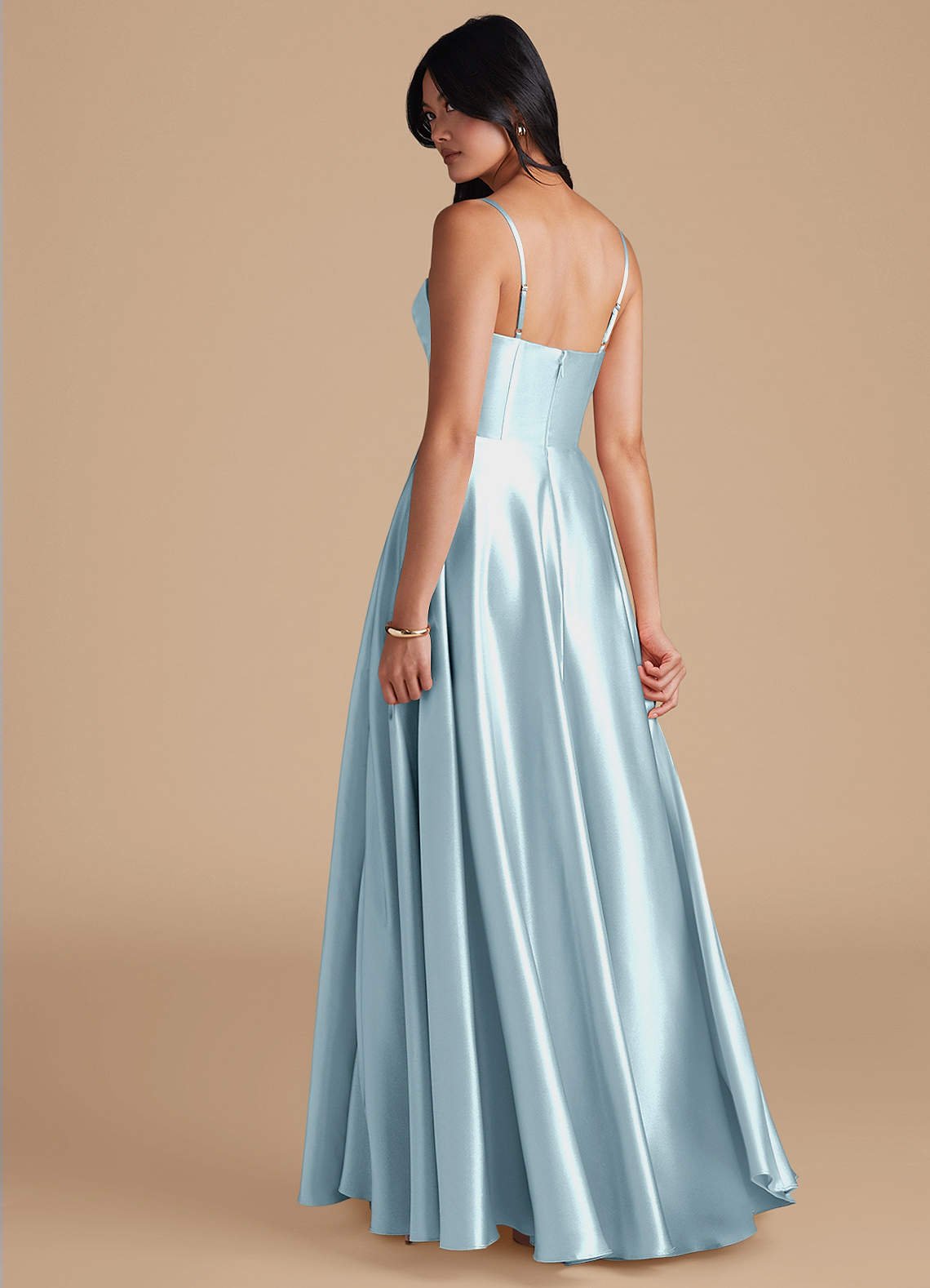 Elle A-Line Cowl-Neck Metallic Satin Bridesmaid Dress in Sky Blue