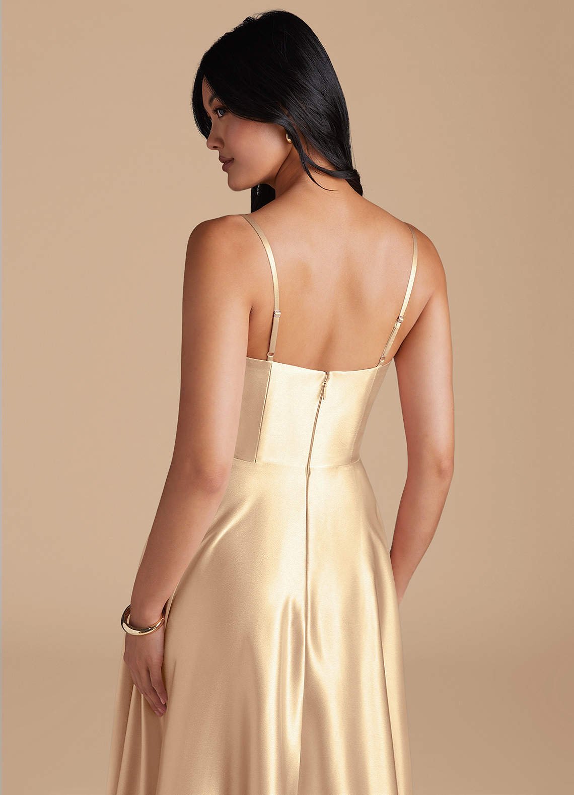 Elle A-Line Cowl-Neck Metallic Satin Bridesmaid Dress in Gold