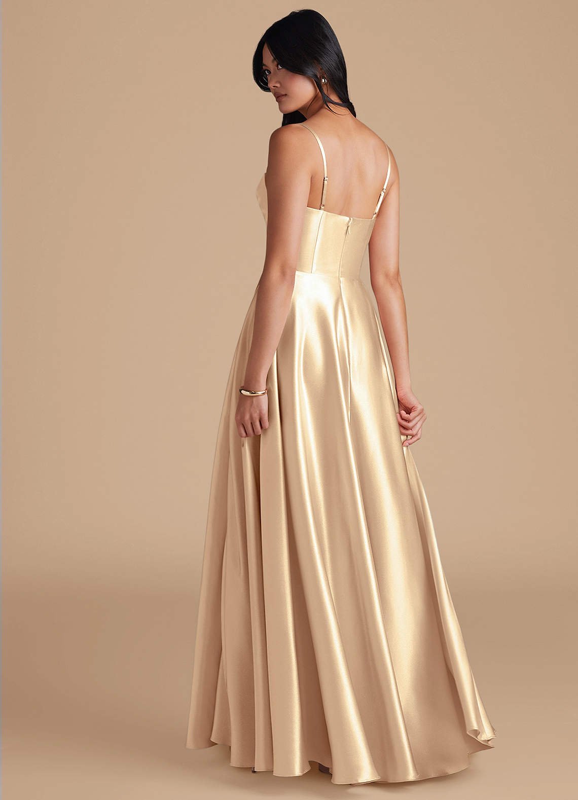 Elle A-Line Cowl-Neck Metallic Satin Bridesmaid Dress in Gold