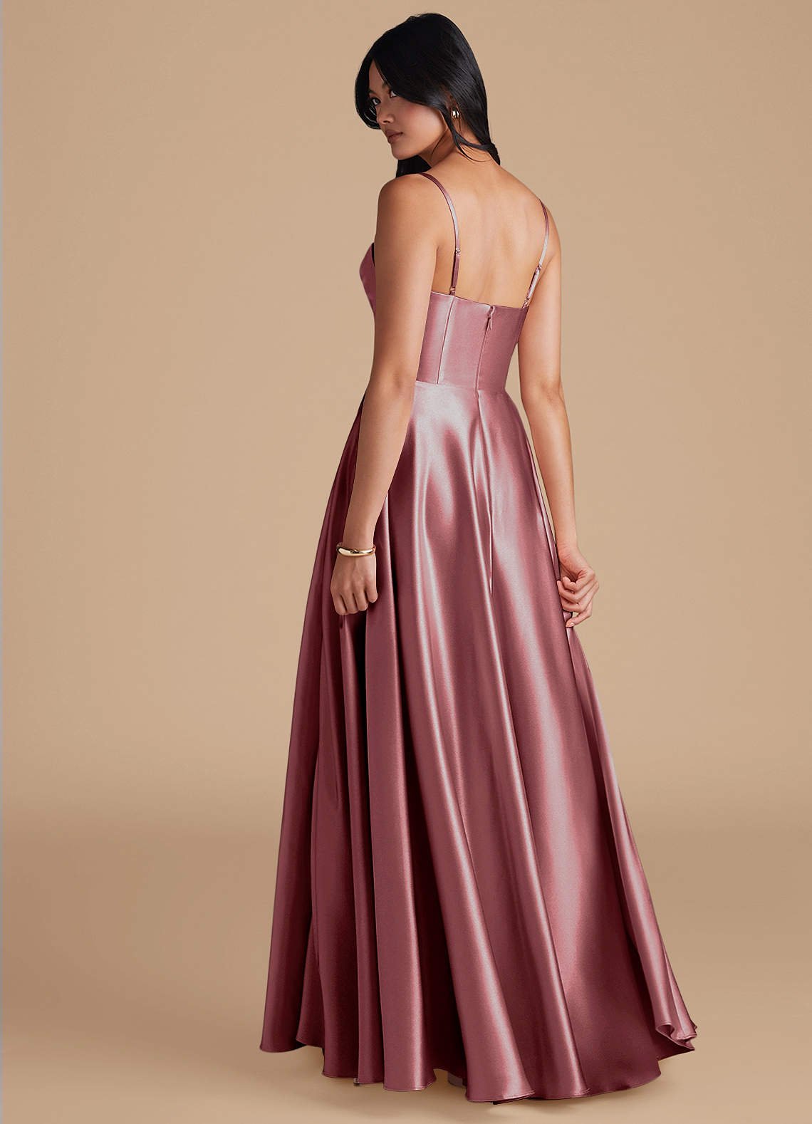 Elle A-Line Cowl-Neck Metallic Satin Bridesmaid Dress in Vintage Mauve