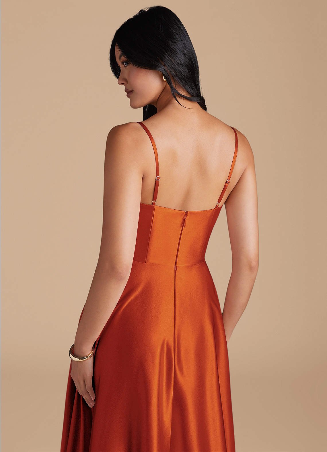 Elle A-Line Cowl-Neck Metallic Satin Bridesmaid Dress in Paprika