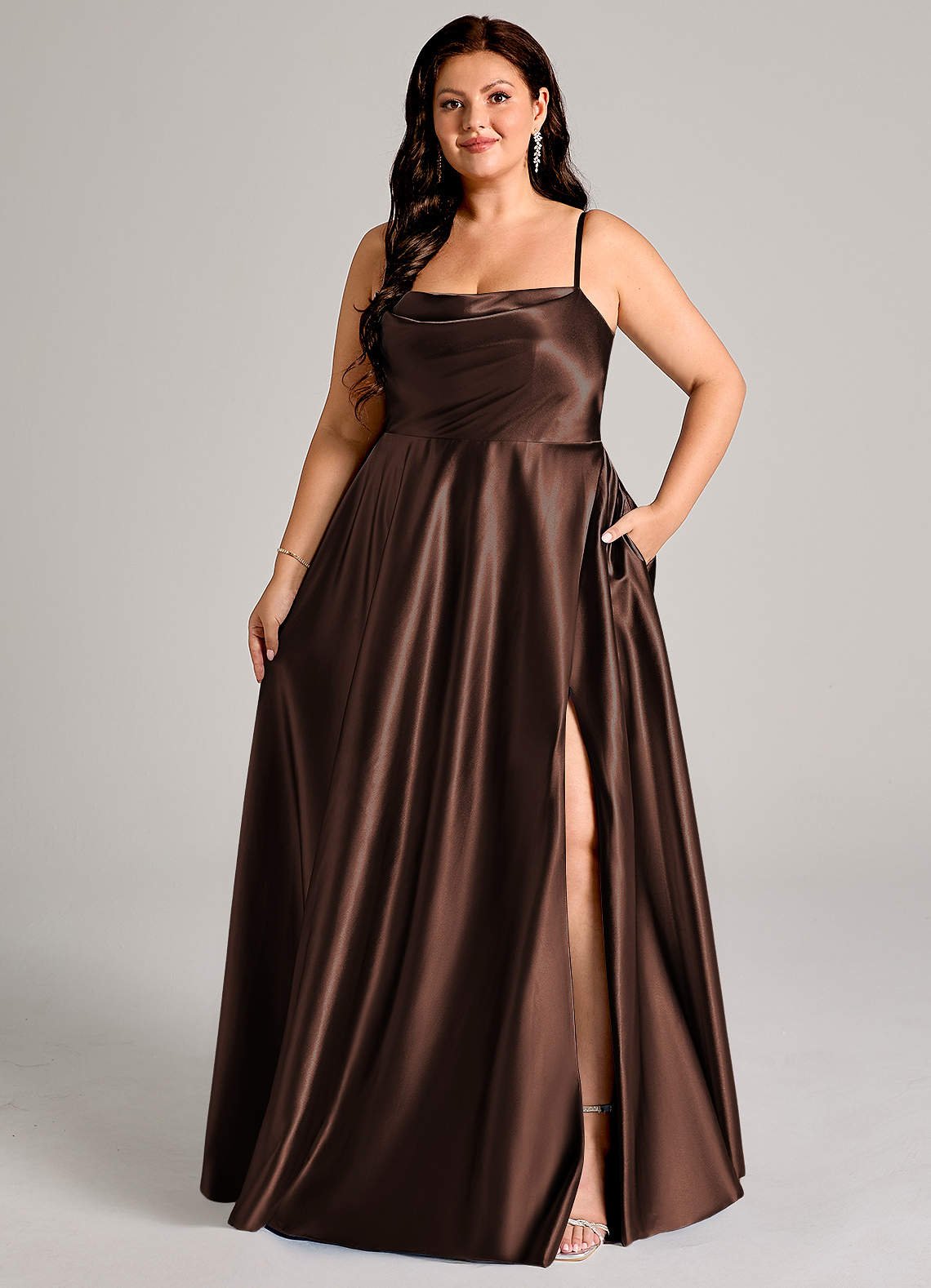 Elle A-Line Cowl-Neck Metallic Satin Bridesmaid Dress