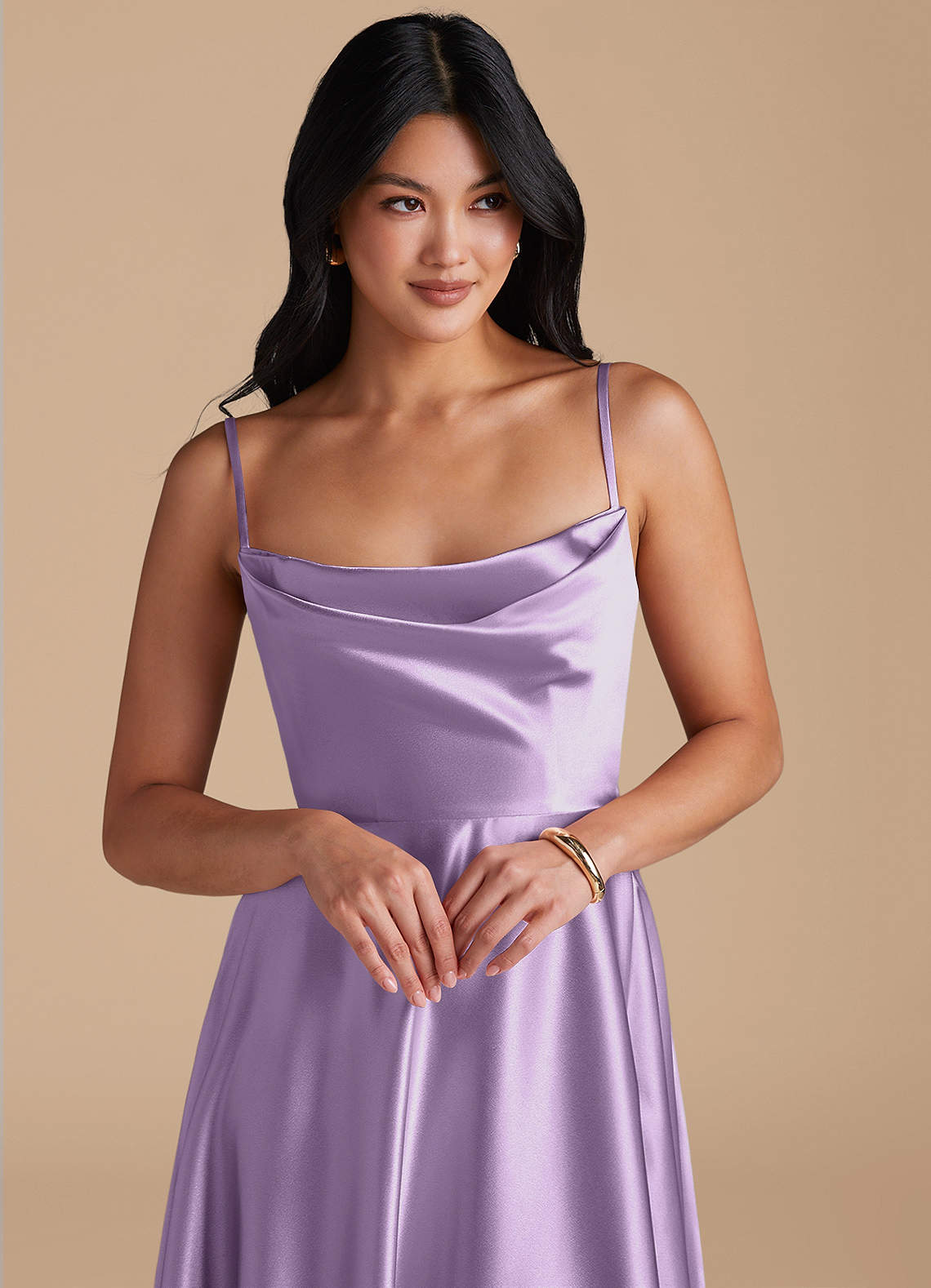 Elle A-Line Cowl-Neck Metallic Satin Bridesmaid Dress in Lilac