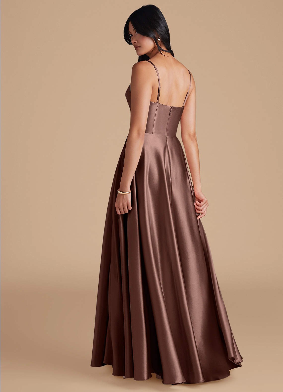 Elle A-Line Cowl-Neck Metallic Satin Bridesmaid Dress in Espresso