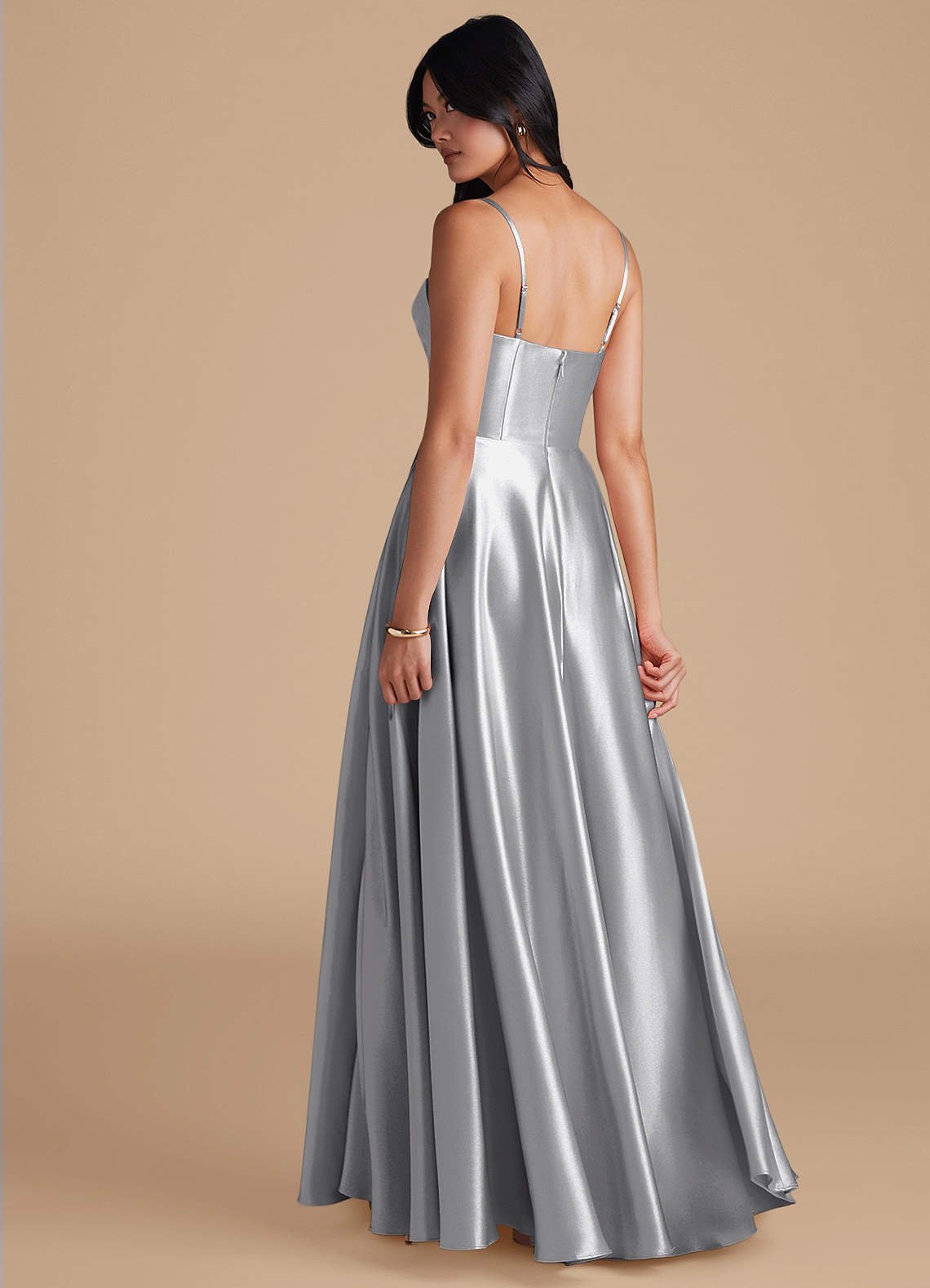 Elle A-Line Cowl-Neck Metallic Satin Bridesmaid Dress in Silver