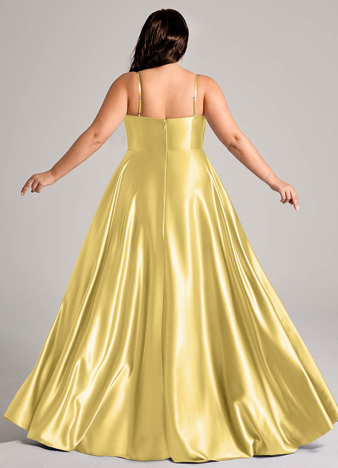 Elle A-Line Cowl-Neck Metallic Satin Bridesmaid Dress in Canary