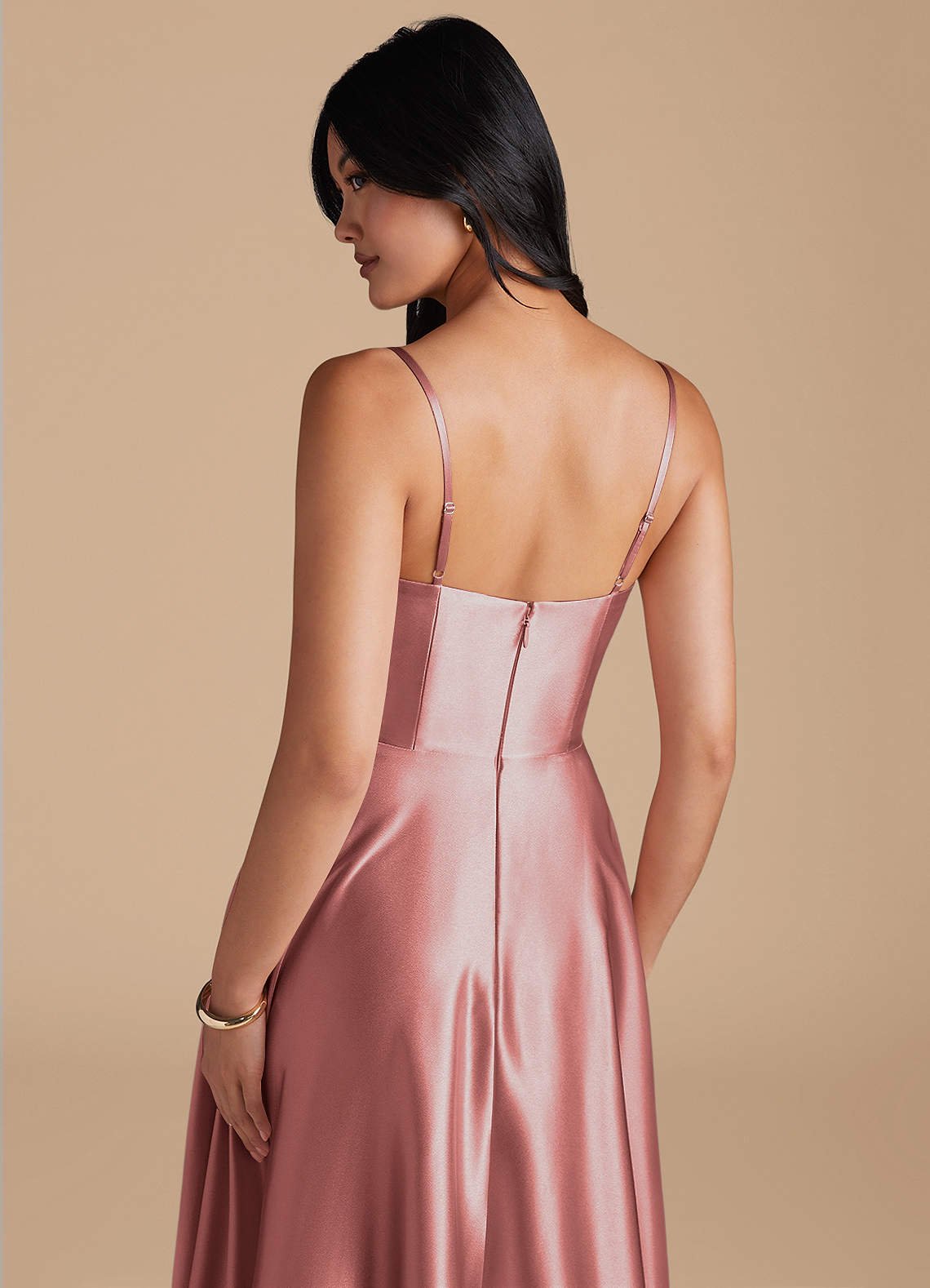 Elle A-Line Cowl-Neck Metallic Satin Bridesmaid Dress in dusty rose