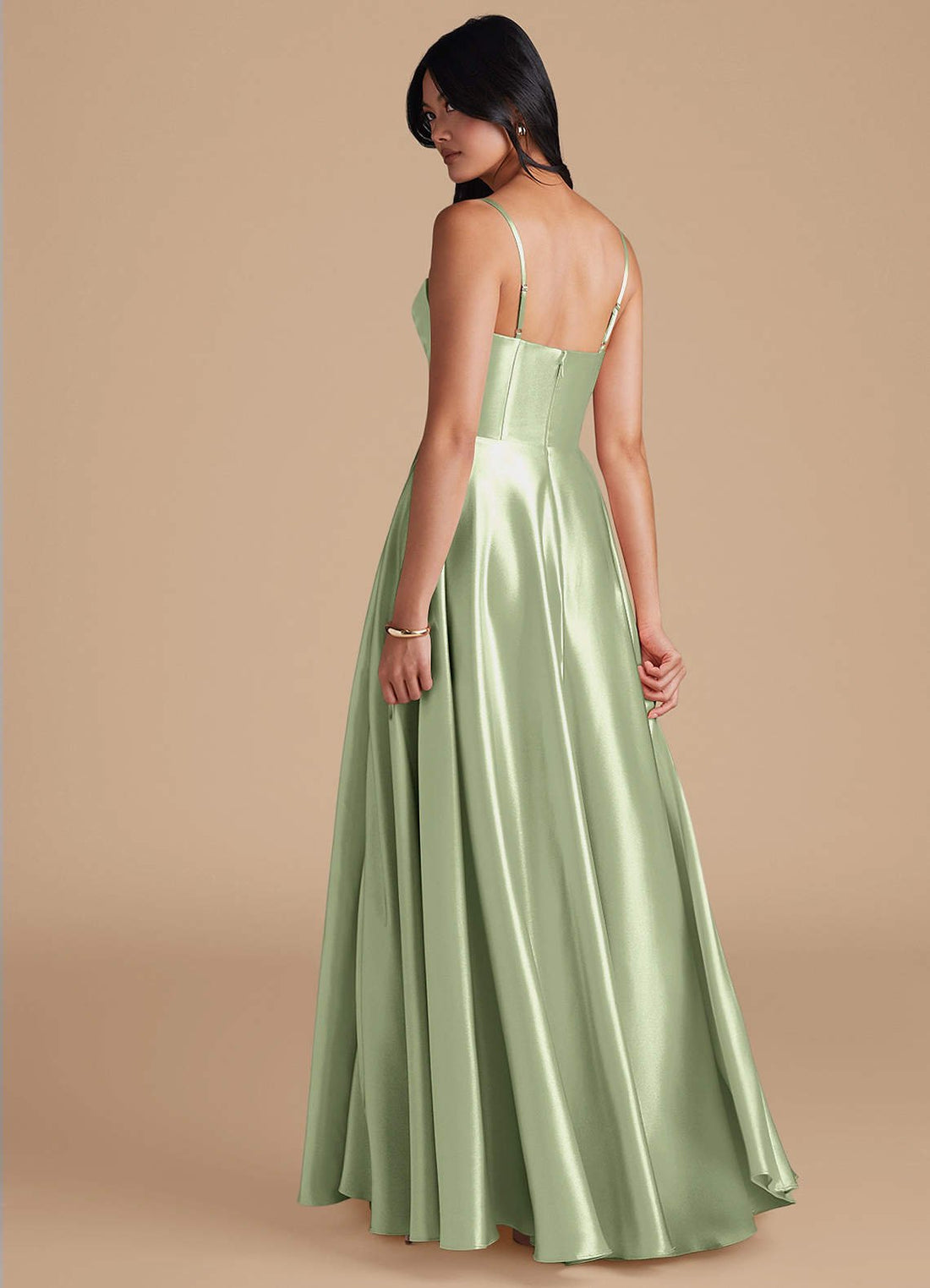 Elle A-Line Cowl-Neck Metallic Satin Bridesmaid Dress in Dusty Sage