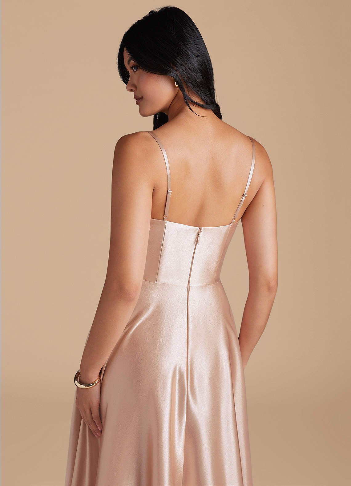 Elle A-Line Cowl-Neck Metallic Satin Bridesmaid Dress in English Rose