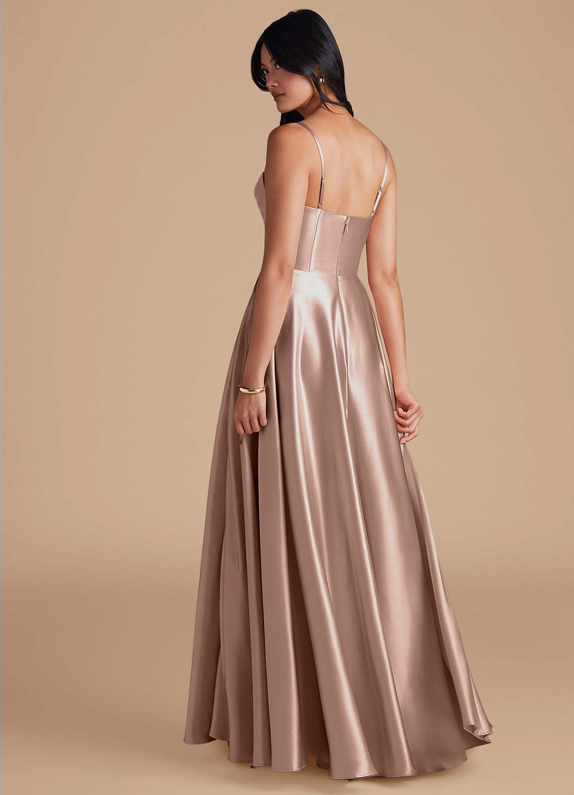 Elle A-Line Cowl-Neck Metallic Satin Bridesmaid Dress in Taupe