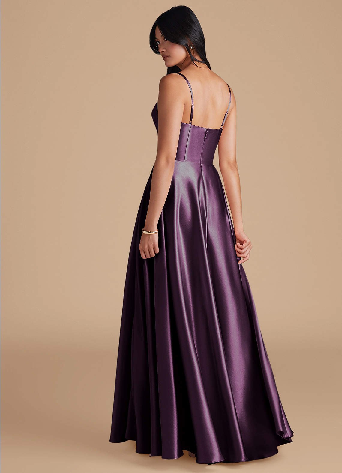 Elle A-Line Cowl-Neck Metallic Satin Bridesmaid Dress in Plum