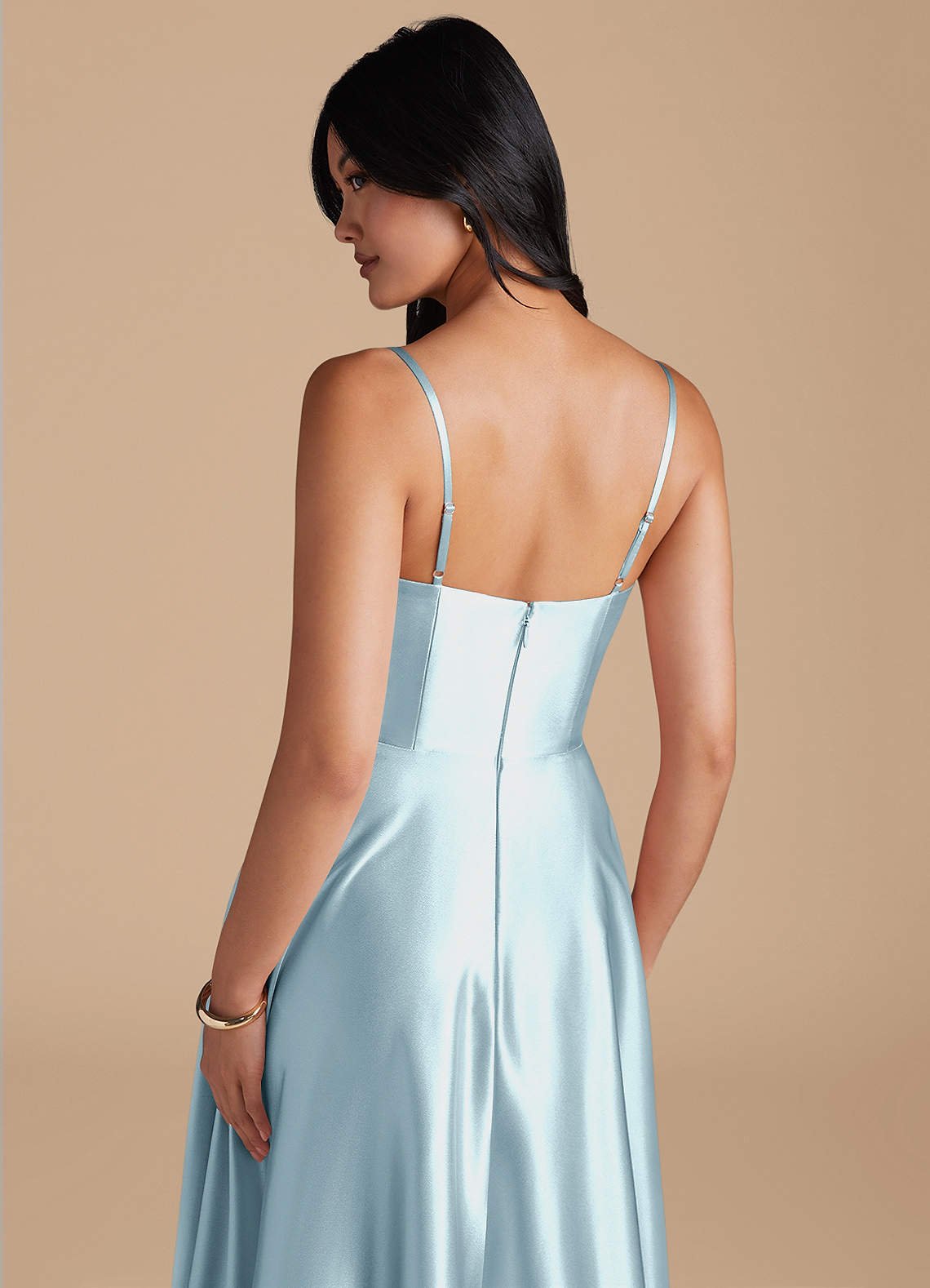 Elle A-Line Cowl-Neck Metallic Satin Bridesmaid Dress in Sky Blue
