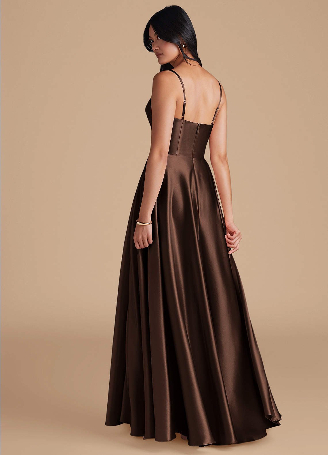 Elle A-Line Cowl-Neck Metallic Satin Bridesmaid Dress in Ganache