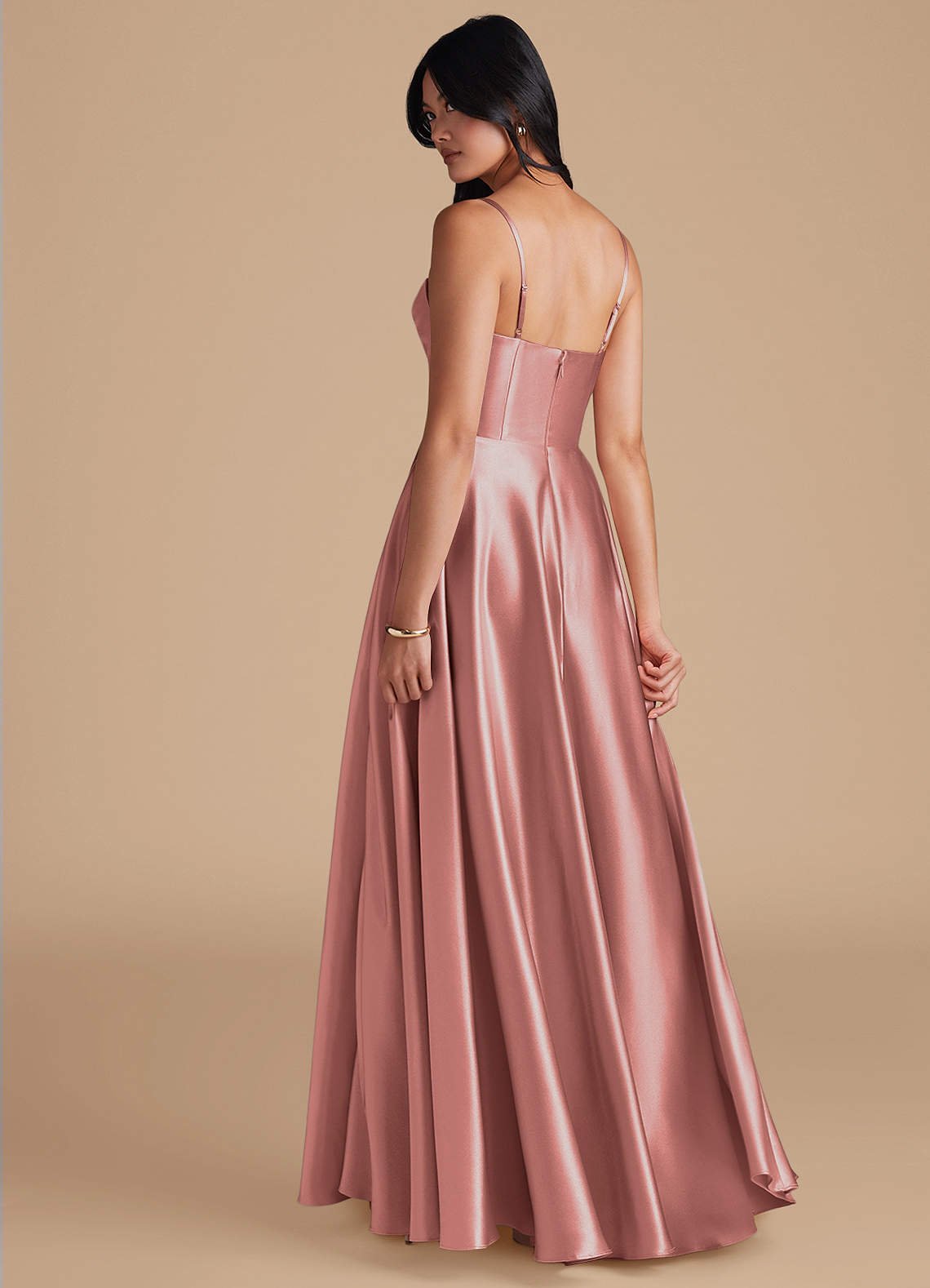 Elle A-Line Cowl-Neck Metallic Satin Bridesmaid Dress in dusty rose