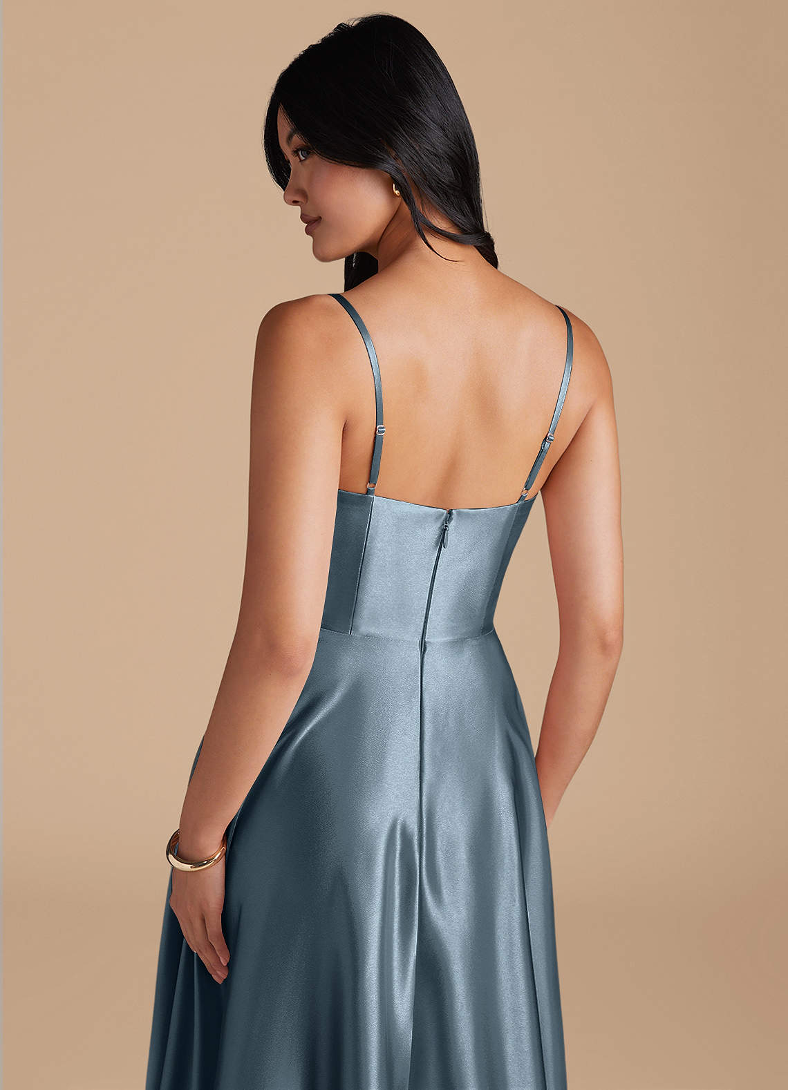 Elle A-Line Cowl-Neck Metallic Satin Bridesmaid Dress in Twilight