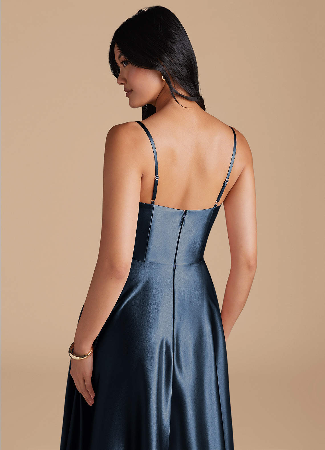 Elle A-Line Cowl-Neck Metallic Satin Bridesmaid Dress in Dark Navy