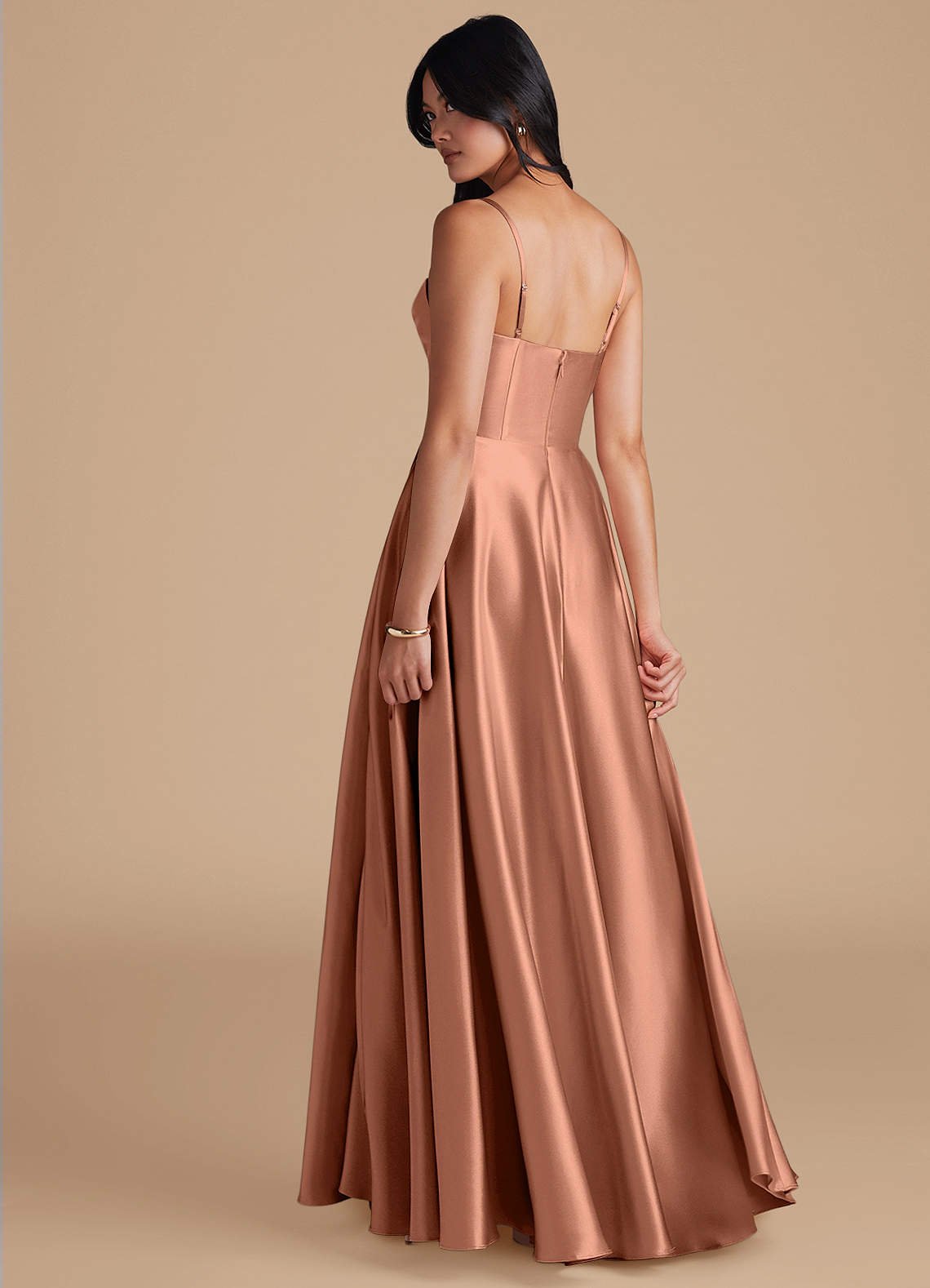 Elle A-Line Cowl-Neck Metallic Satin Bridesmaid Dress in Bronzer