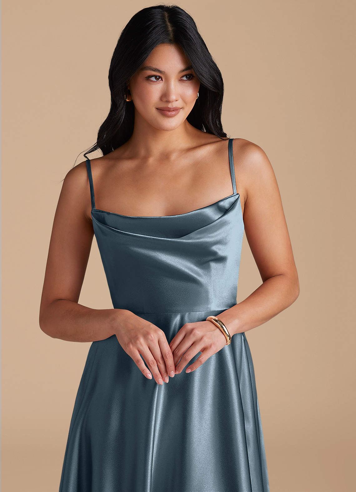 Elle A-Line Cowl-Neck Metallic Satin Bridesmaid Dress in Twilight