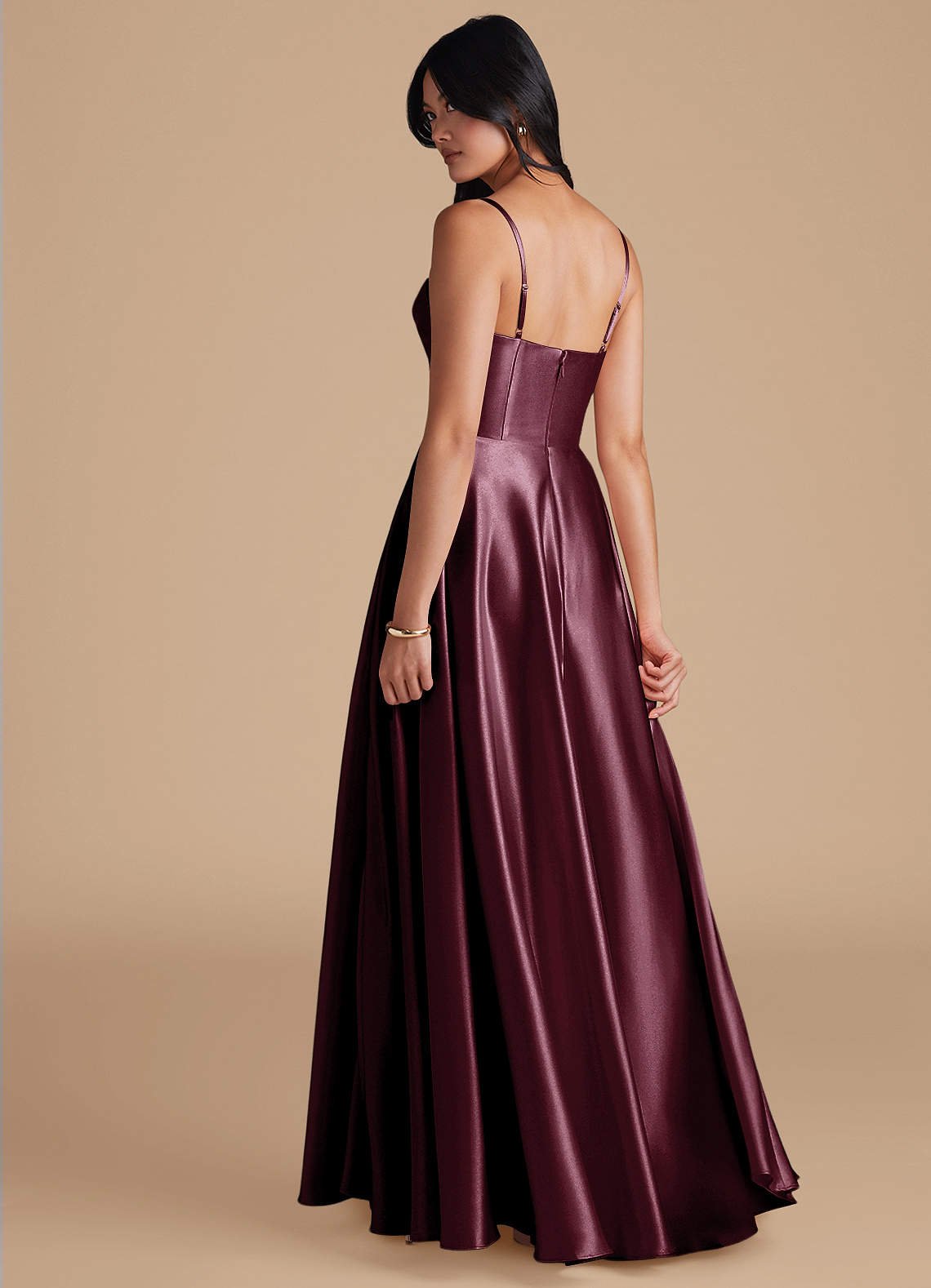 Elle A-Line Cowl-Neck Metallic Satin Bridesmaid Dress in Cabernet