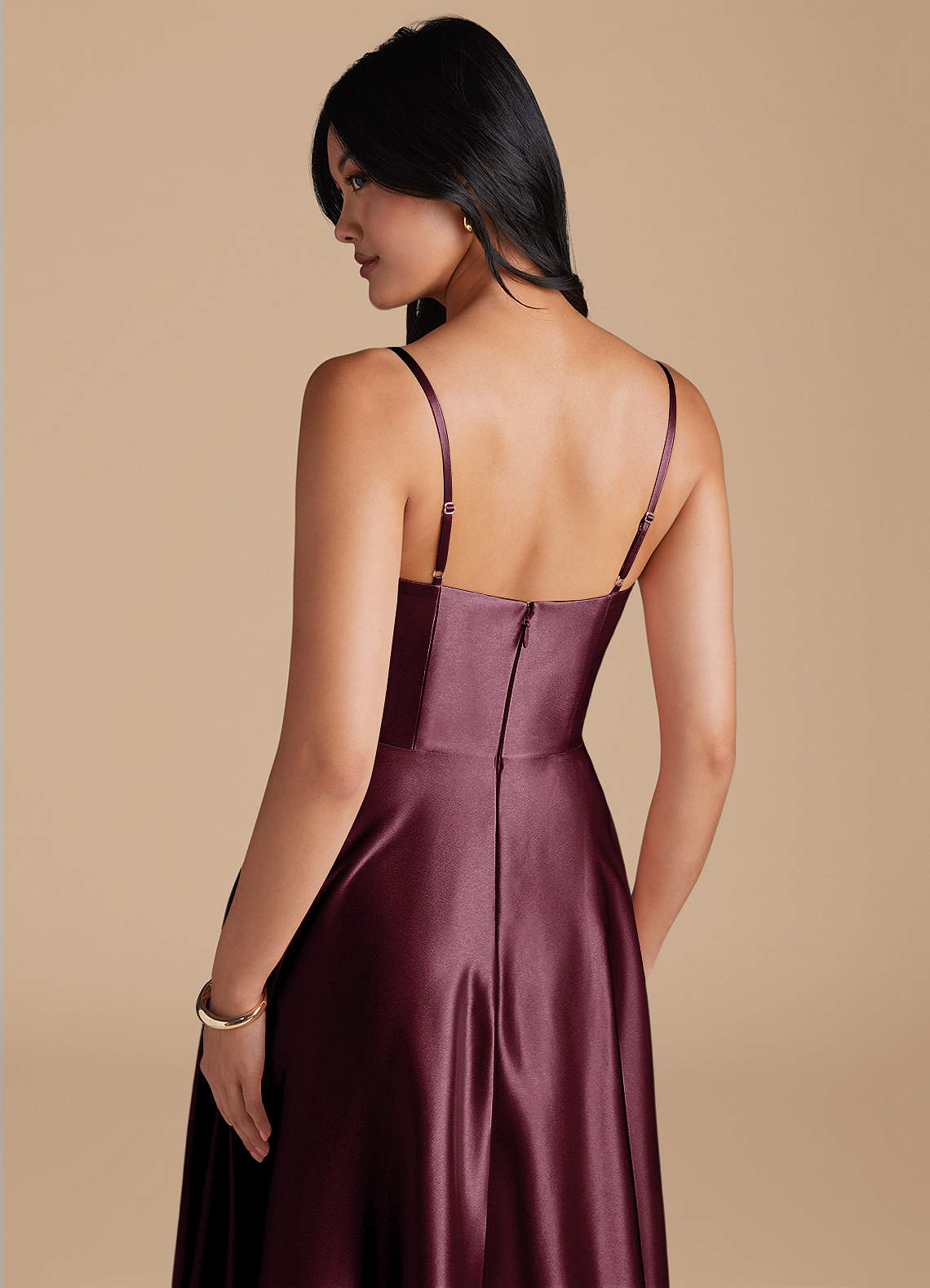 Elle A-Line Cowl-Neck Metallic Satin Bridesmaid Dress in Cabernet