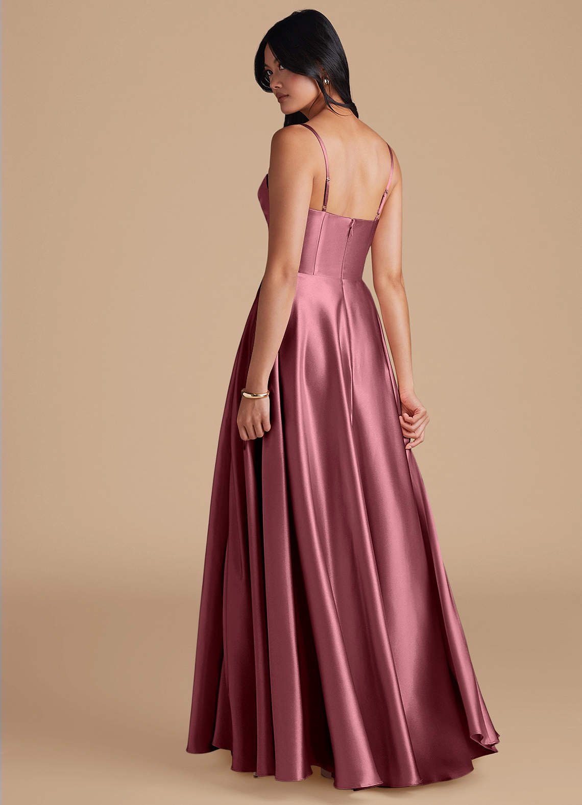 Elle A-Line Cowl-Neck Metallic Satin Bridesmaid Dress in Desert Rose