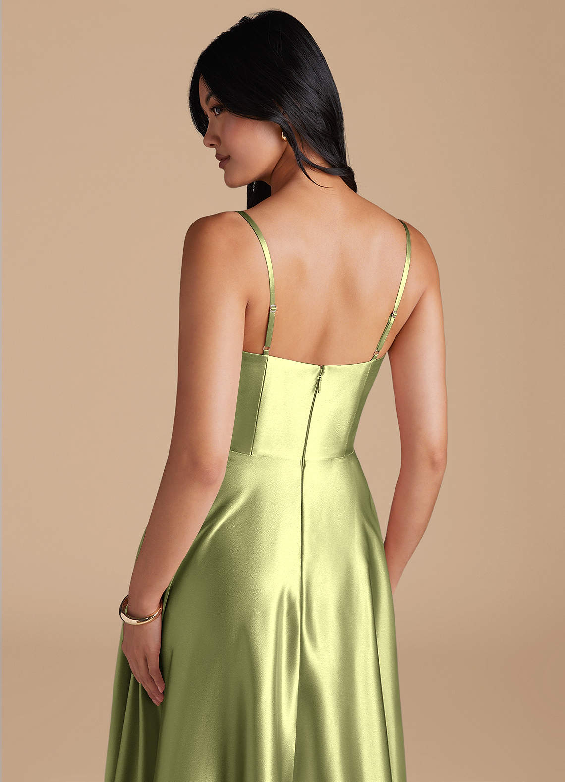 Elle A-Line Cowl-Neck Metallic Satin Bridesmaid Dress in Pistachio