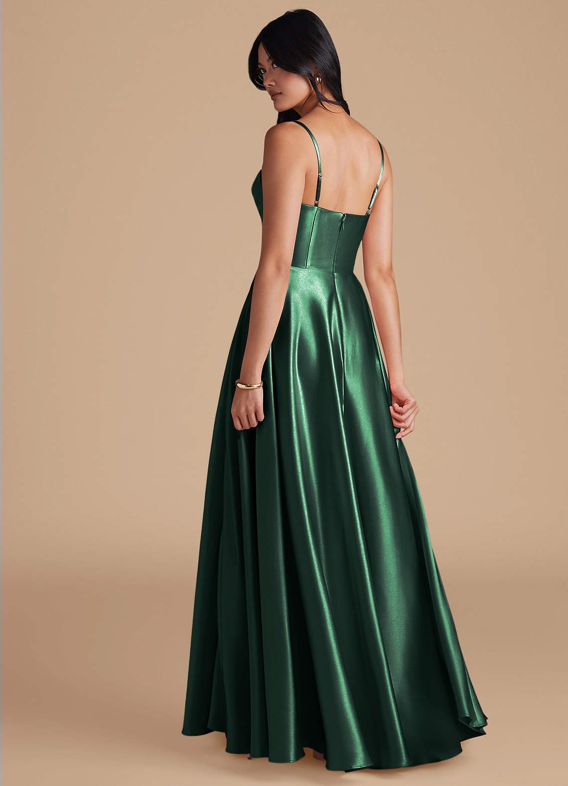 Elle A-Line Cowl-Neck Metallic Satin Bridesmaid Dress in Dark Green