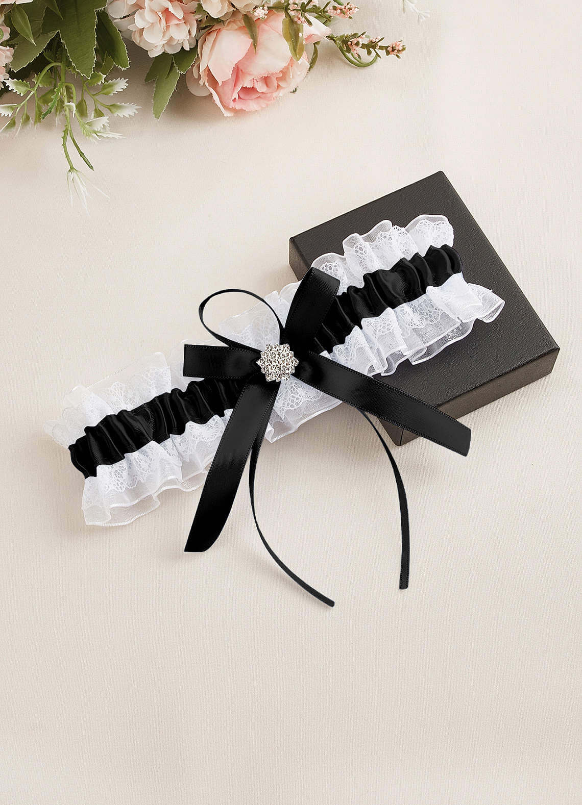 Lace Rhinestone Wedding Garter — black — 图 40/40