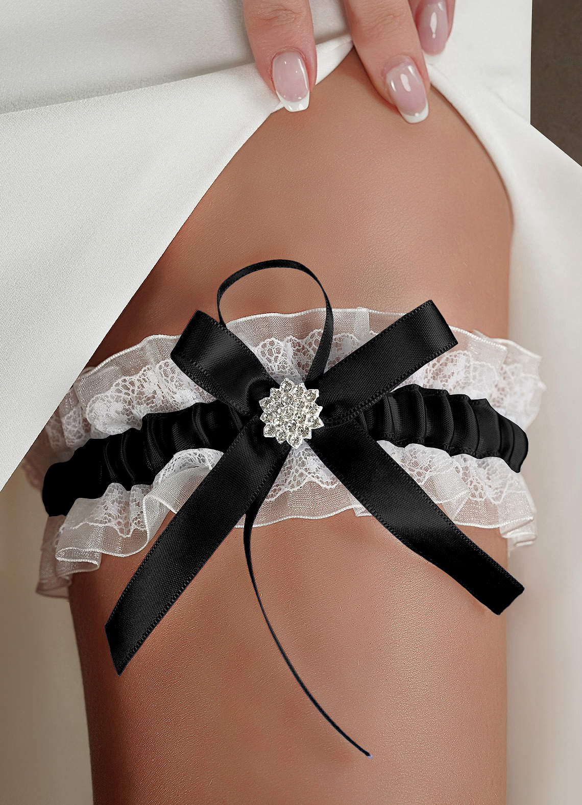 Lace Rhinestone Wedding Garter — black — 图 30/40
