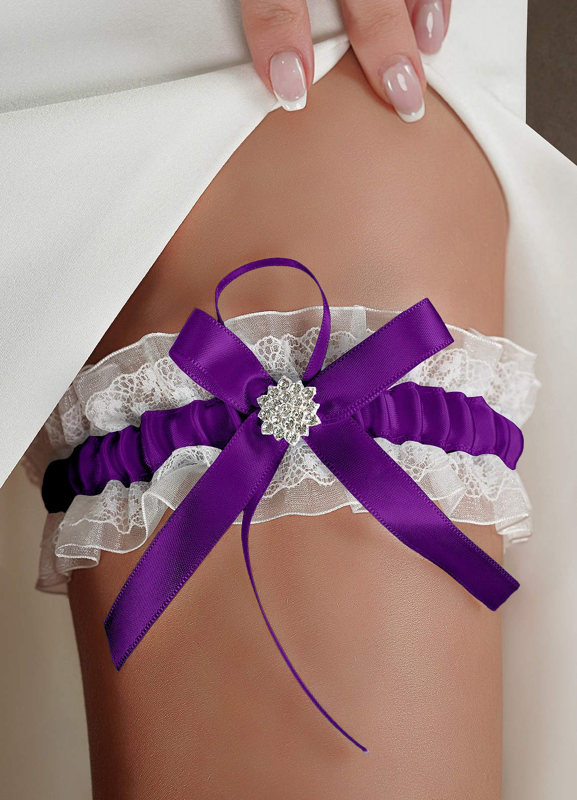 Lace Rhinestone Wedding Garter — Purple — 图 27/40