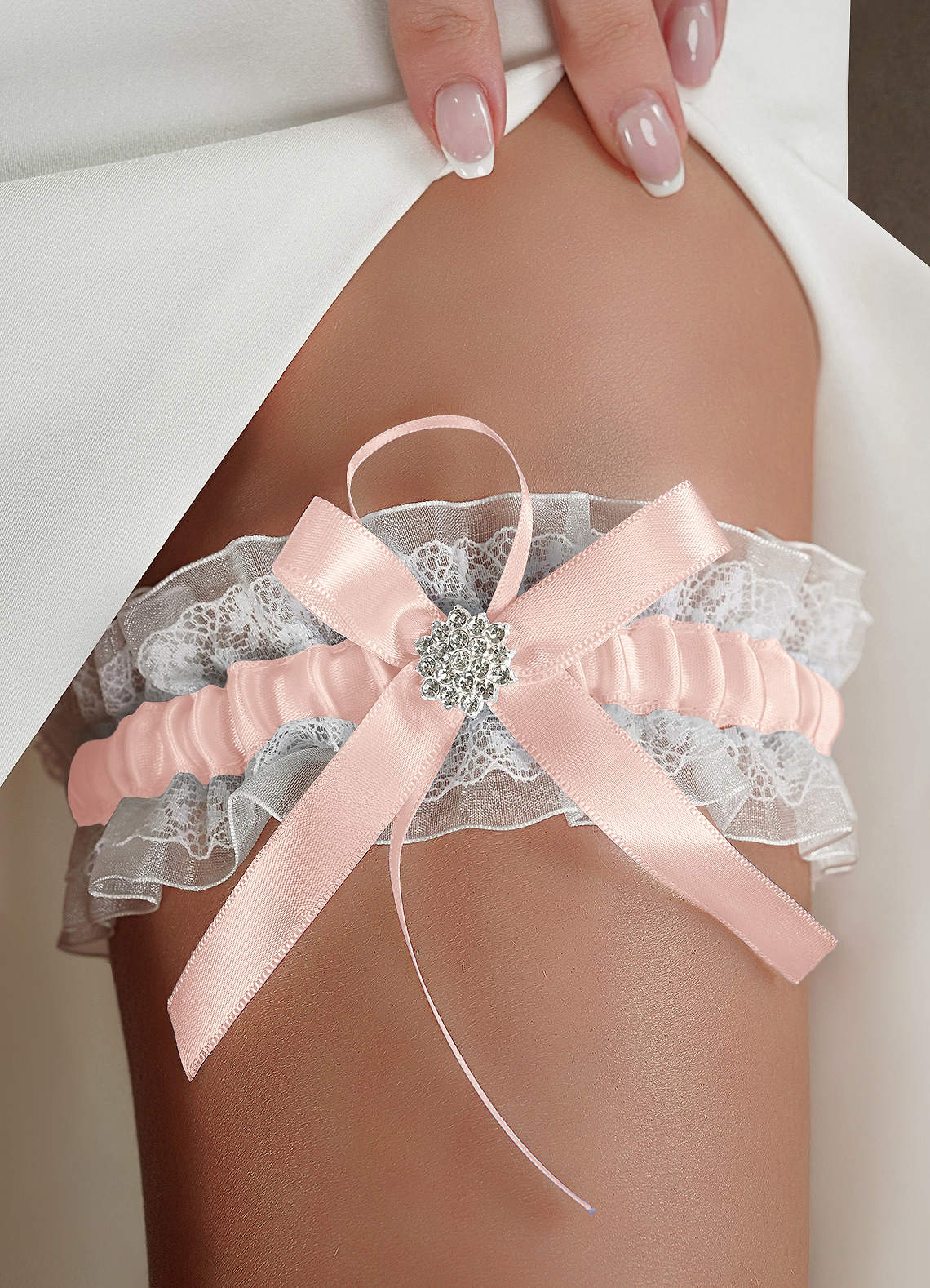 Lace Rhinestone Wedding Garter — Dusty Rose — 图 25/40