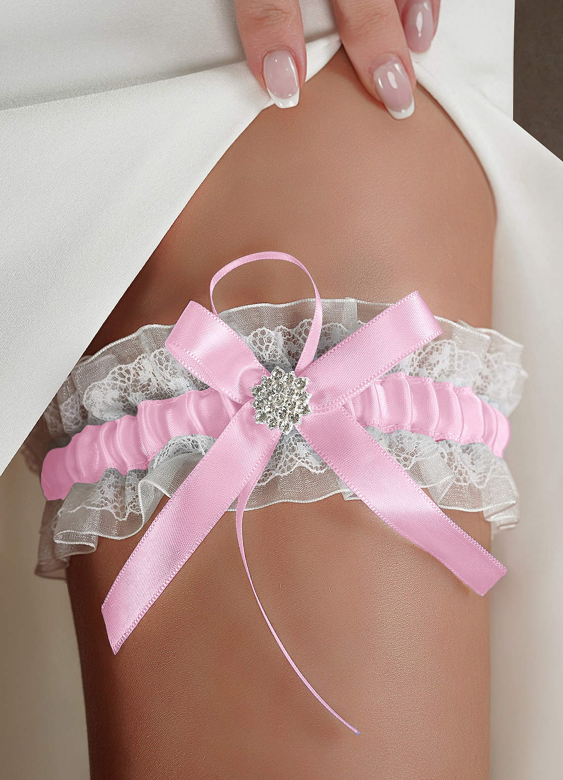 Lace Rhinestone Wedding Garter — candy pink — 图 26/40