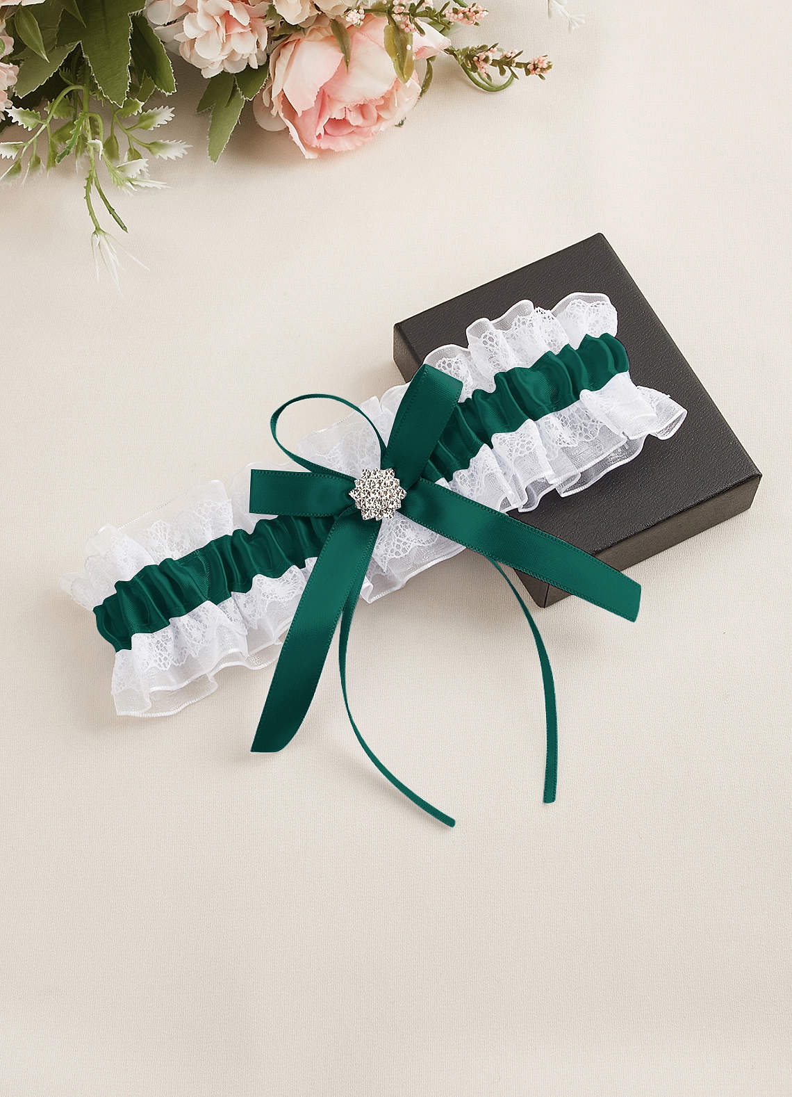 Lace Rhinestone Wedding Garter — Green — 图 31/40