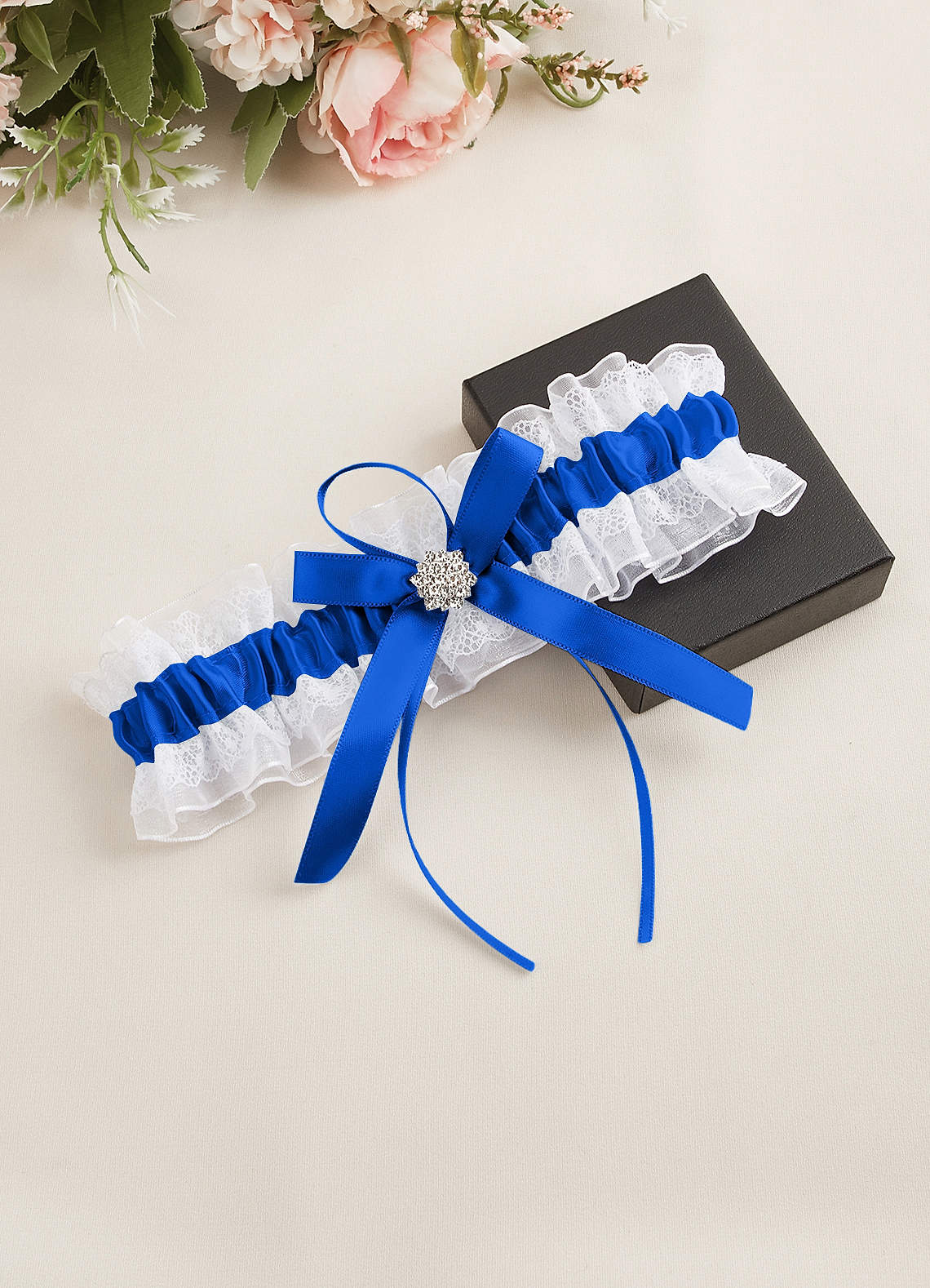 Lace Rhinestone Wedding Garter — Royal Blue — 图 33/40