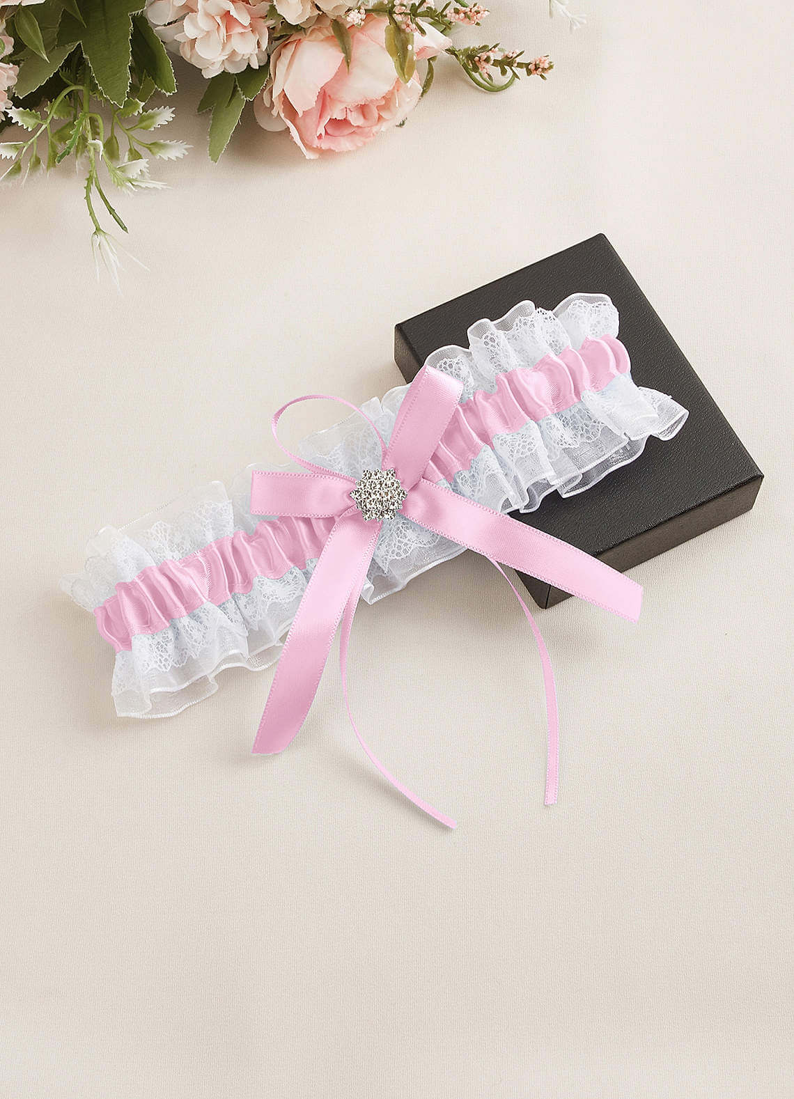 Lace Rhinestone Wedding Garter — candy pink — 图 36/40
