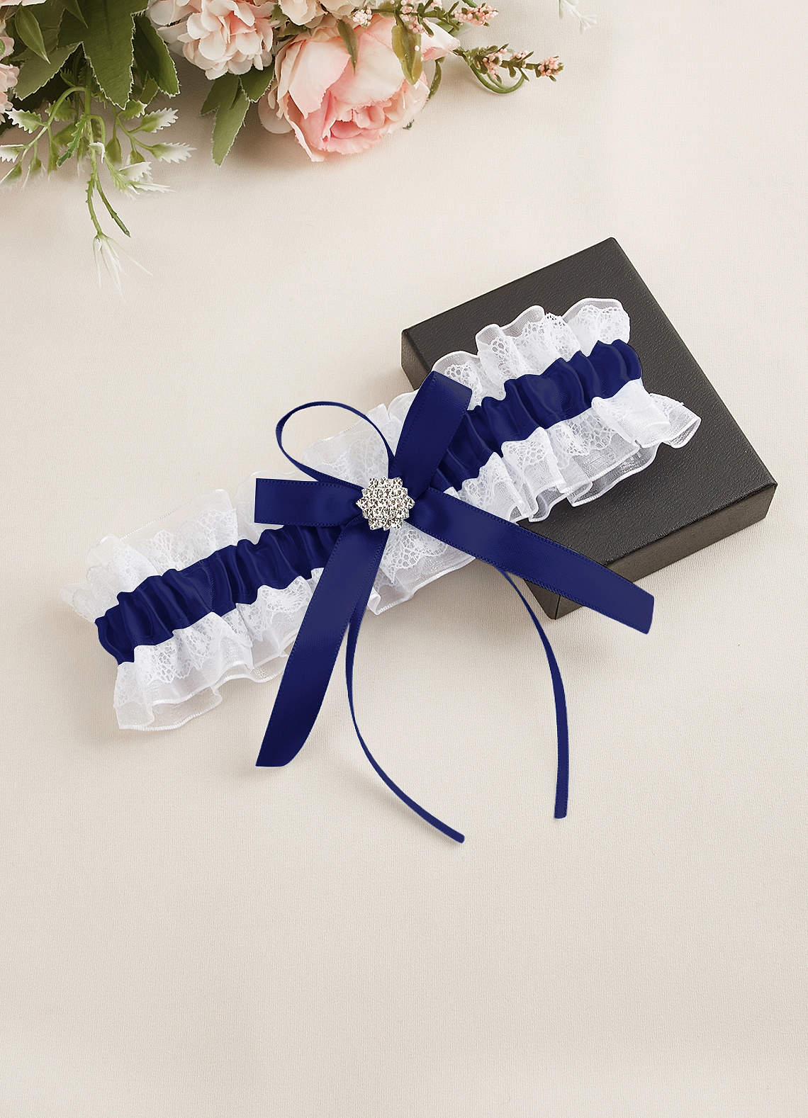 Lace Rhinestone Wedding Garter — Navy — 图 34/40