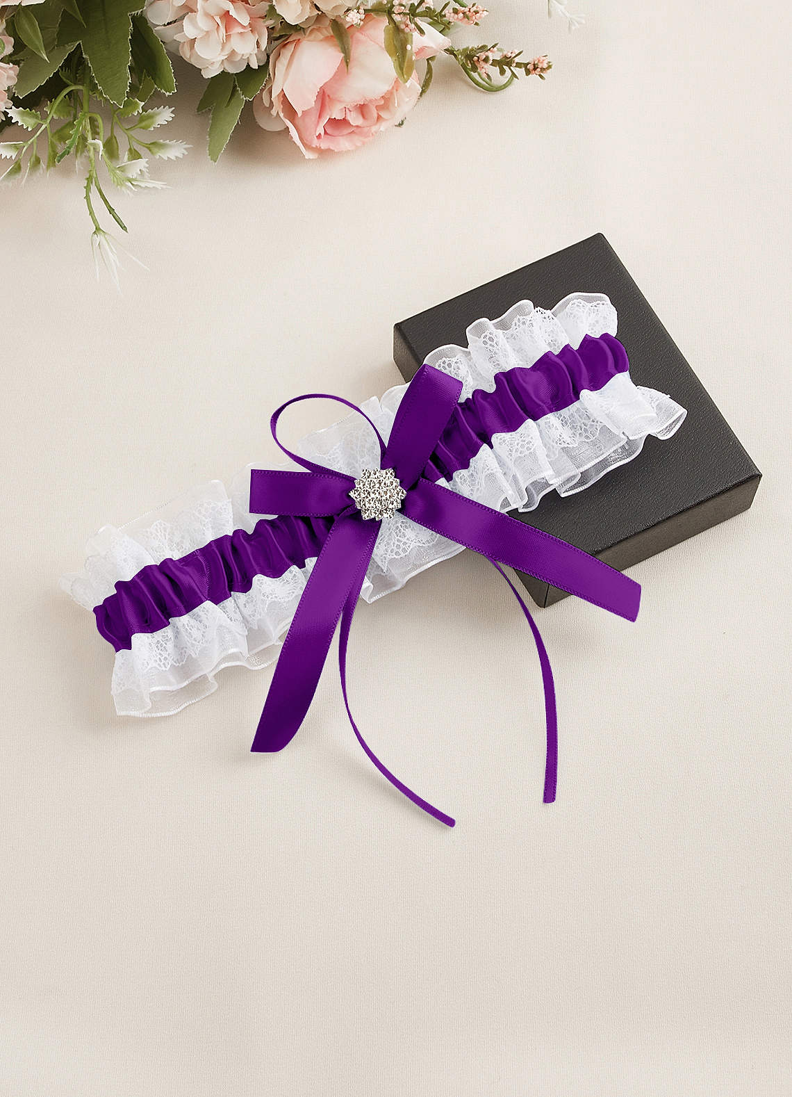 Lace Rhinestone Wedding Garter — Purple — 图 37/40