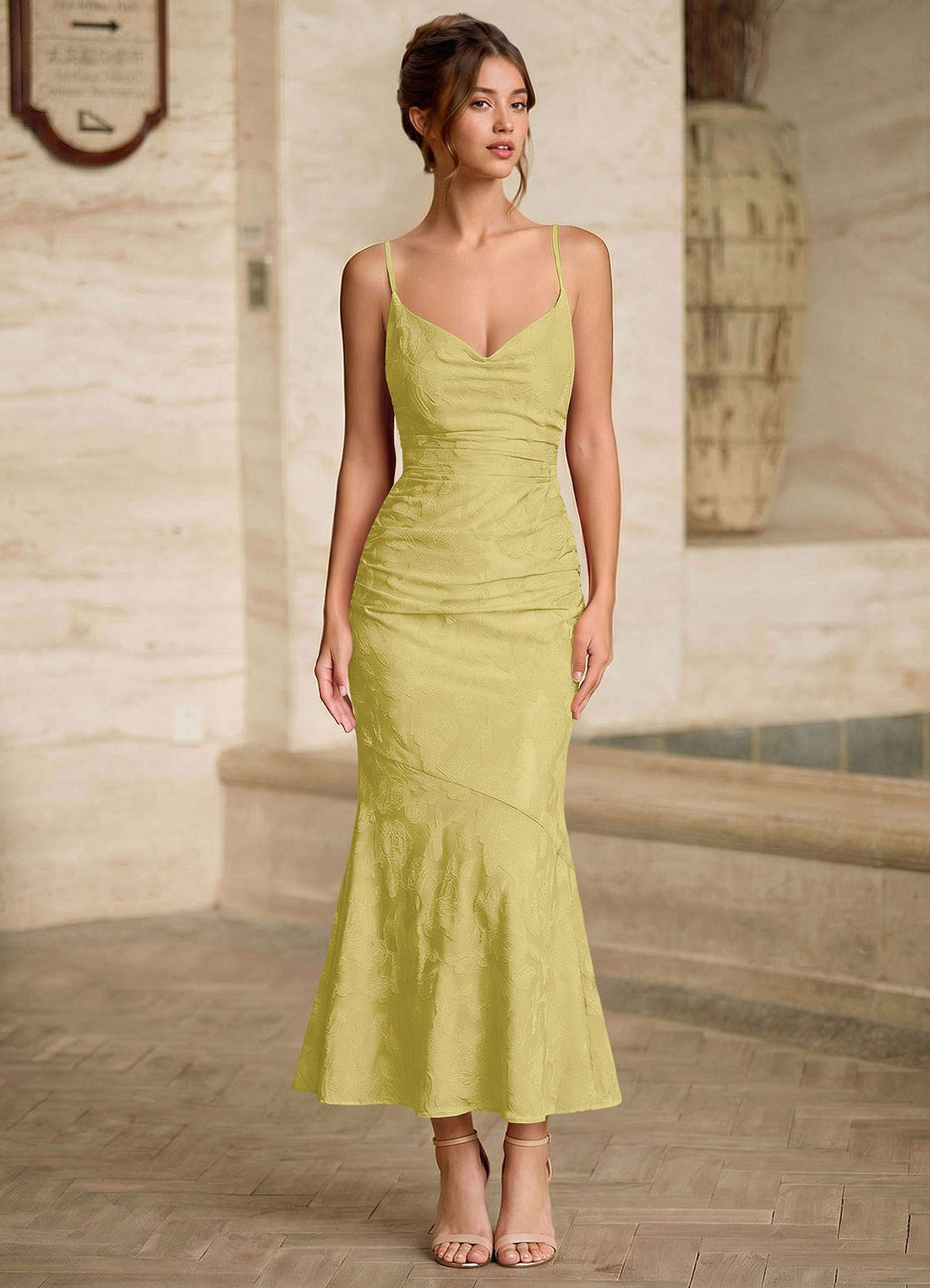 Ladow Mermaid Sweetheart Floral Burnout Prom Dress in Pastel Yellow
