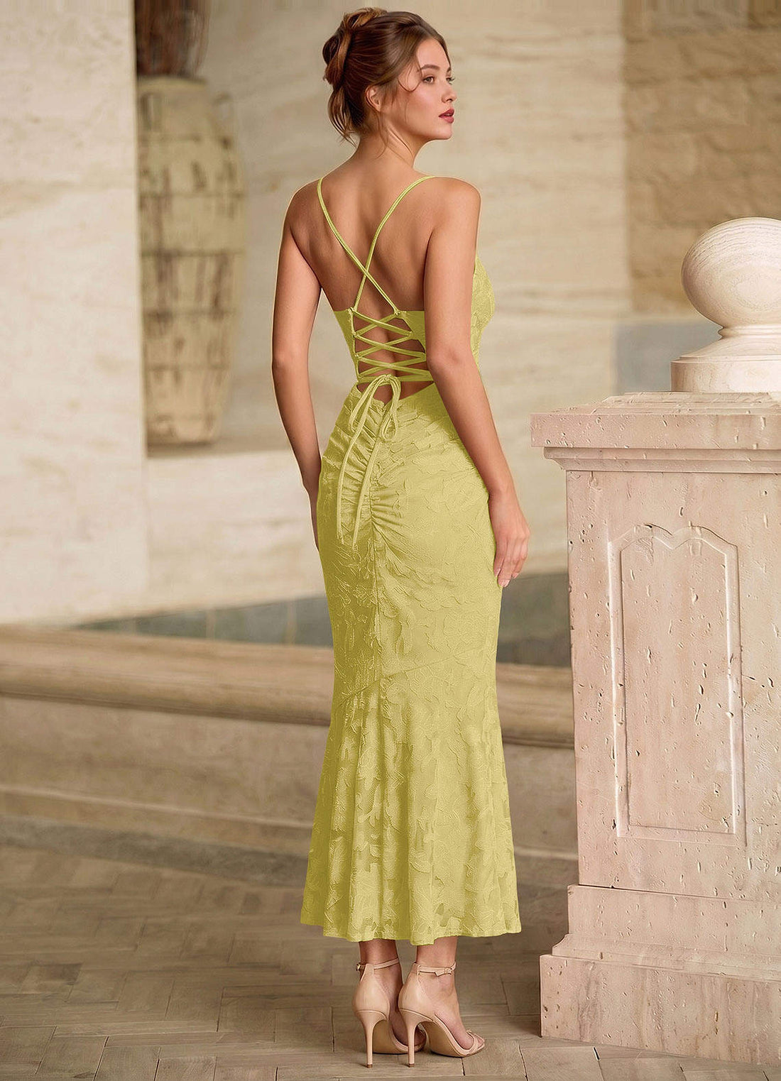Ladow Mermaid Sweetheart Floral Burnout Prom Dress in Pastel Yellow