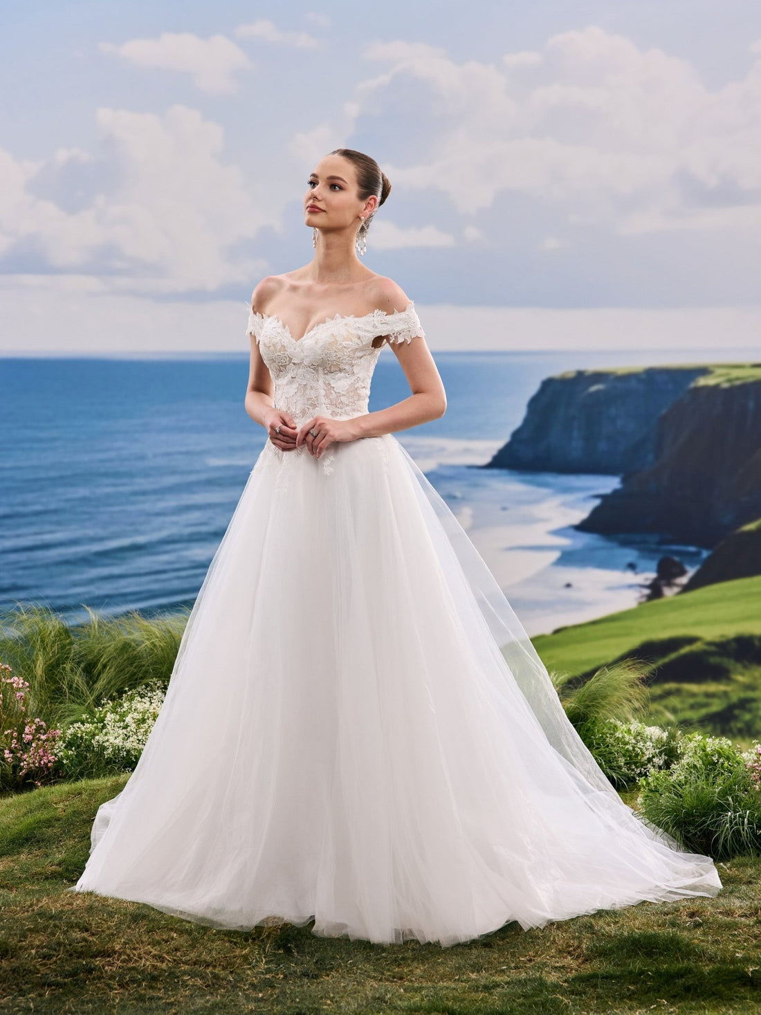 Lavina white A-Line wedding dress, front view