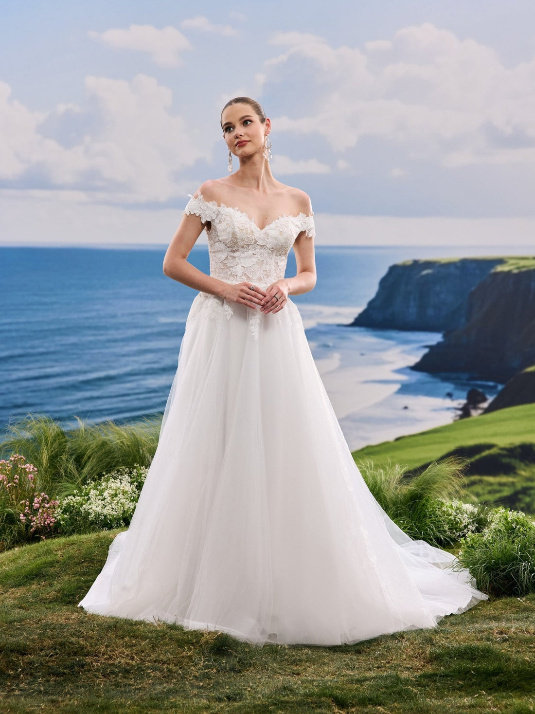 Lavina white A-Line wedding dress, front view