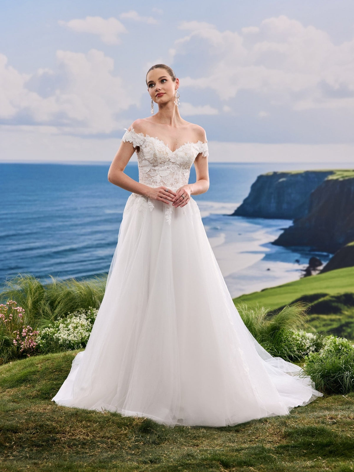 Lavina white A-Line wedding dress, front view