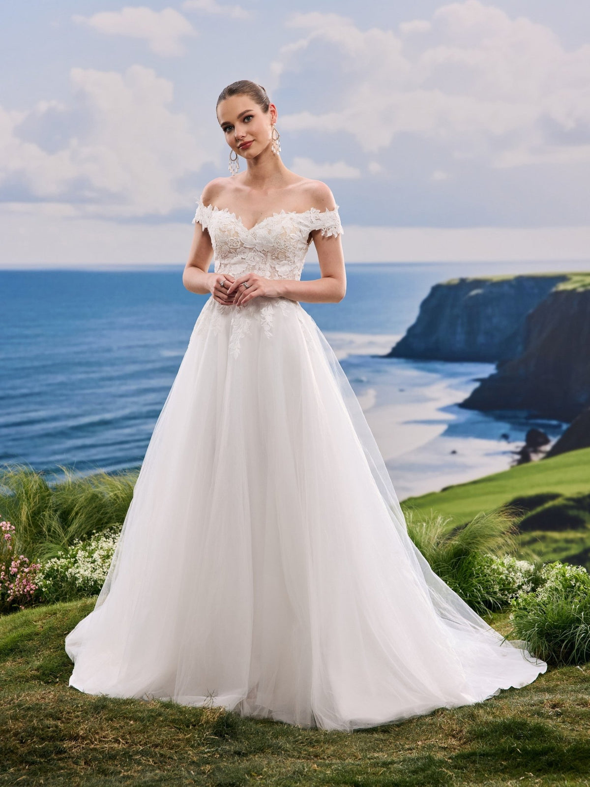 Lavina white A-Line wedding dress, detail and alternate angle