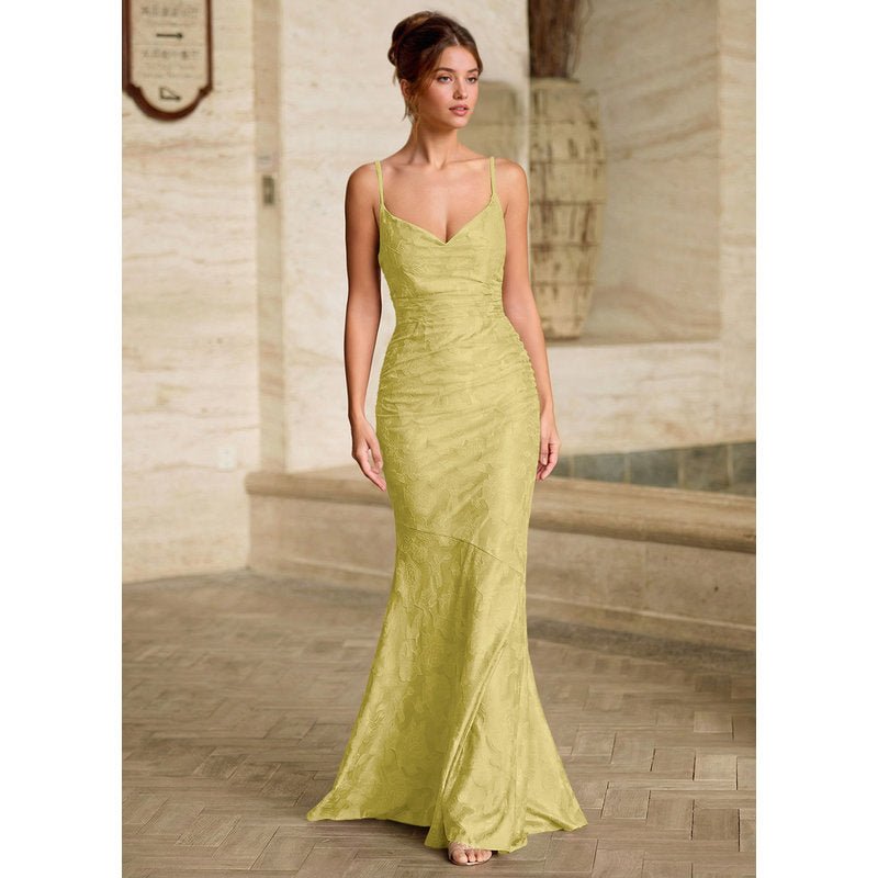 Leahenmo Mermaid Cowl-Neck Floral Burnout Prom Dress in Pastel Yellow - photo 3