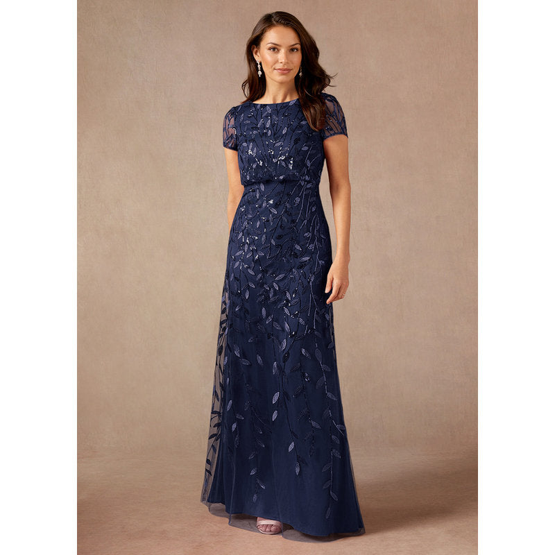 Lehi A-Line Boat-Neck Sequined Tulle Mother of the Bride Dress in Dark Navy - photo 1